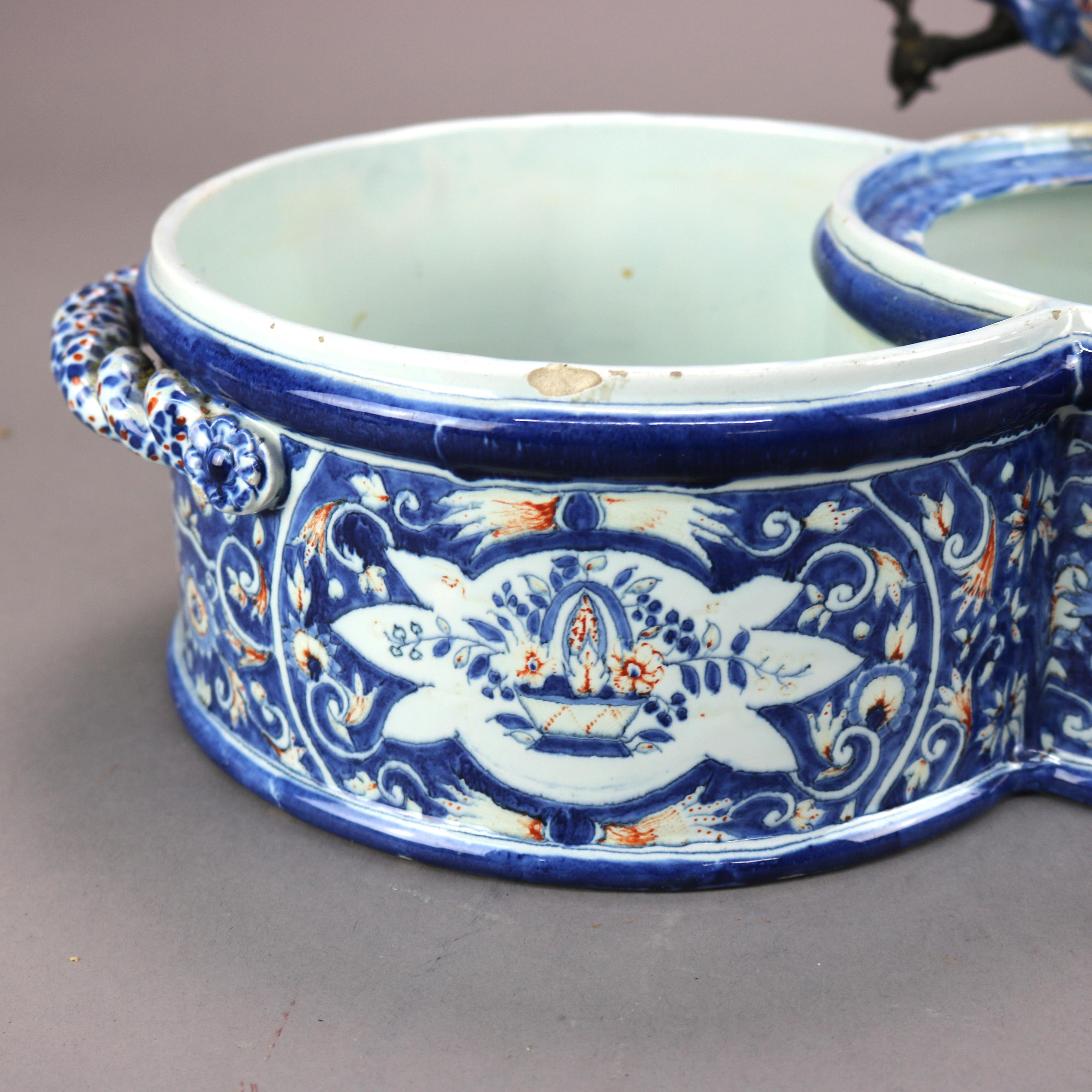 Antique Renaissance French, Rouen Faience Beverage Dispenser, Signed Borne 1738 6
