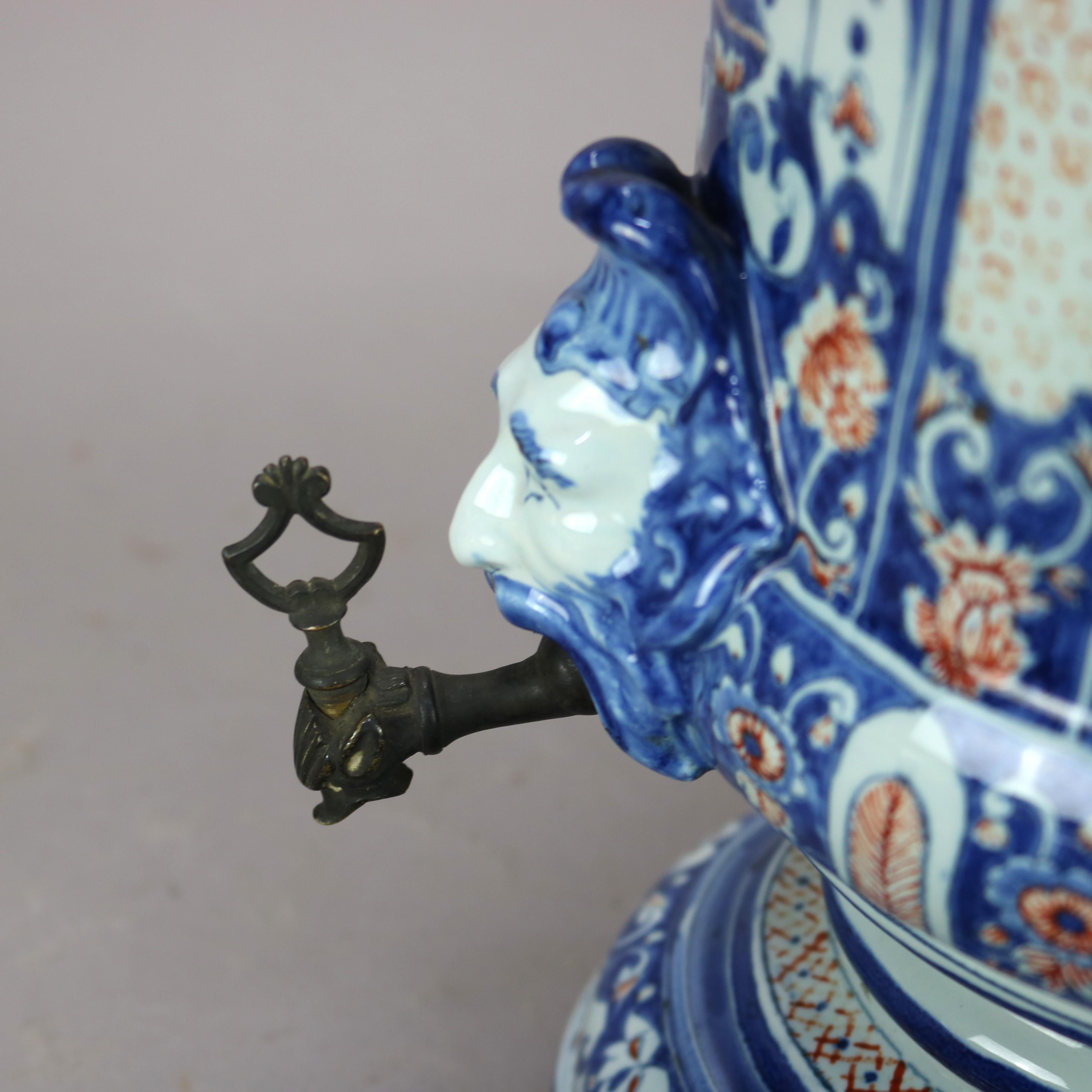 Antique Renaissance French, Rouen Faience Beverage Dispenser, Signed Borne 1738 8