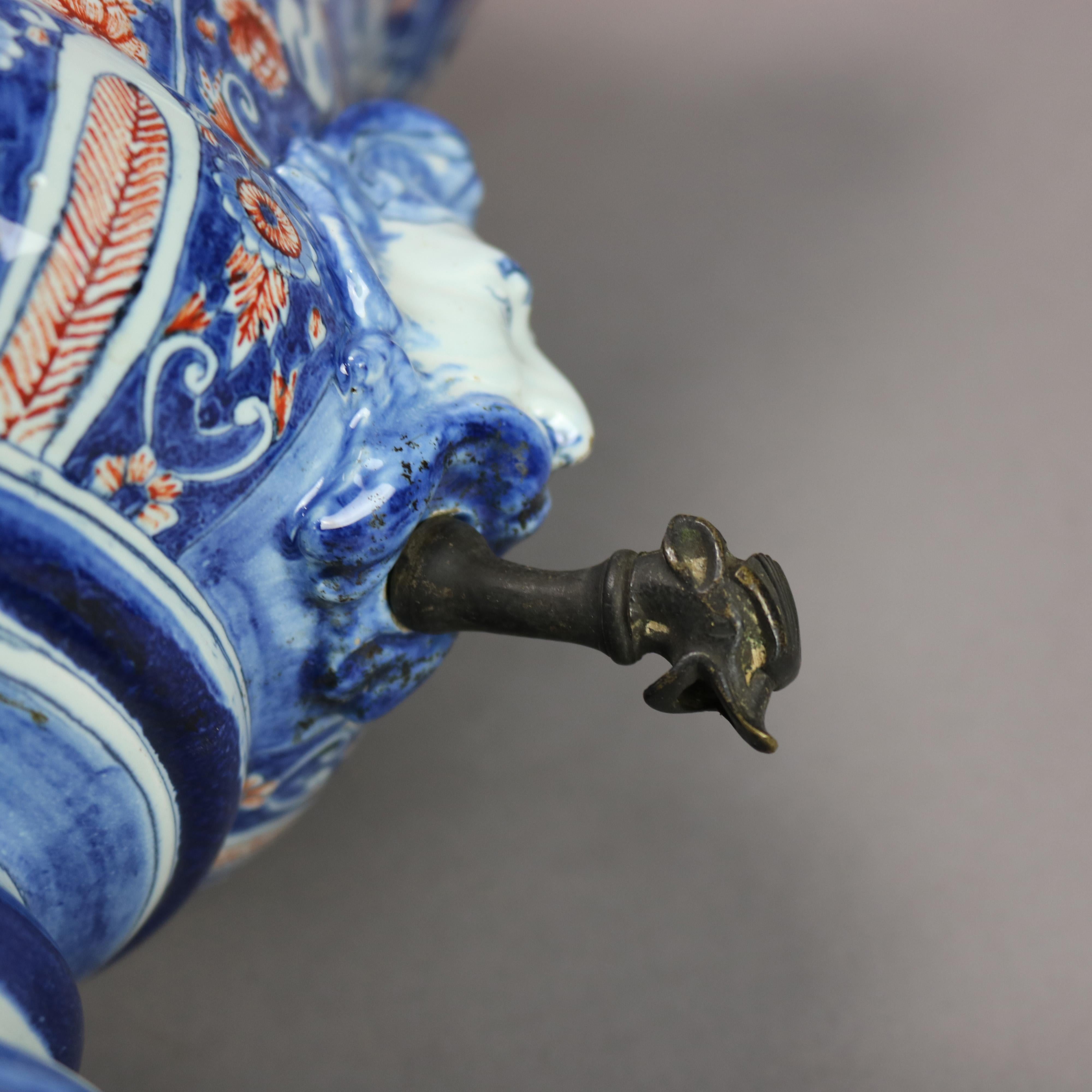 Antique Renaissance French, Rouen Faience Beverage Dispenser, Signed Borne 1738 9