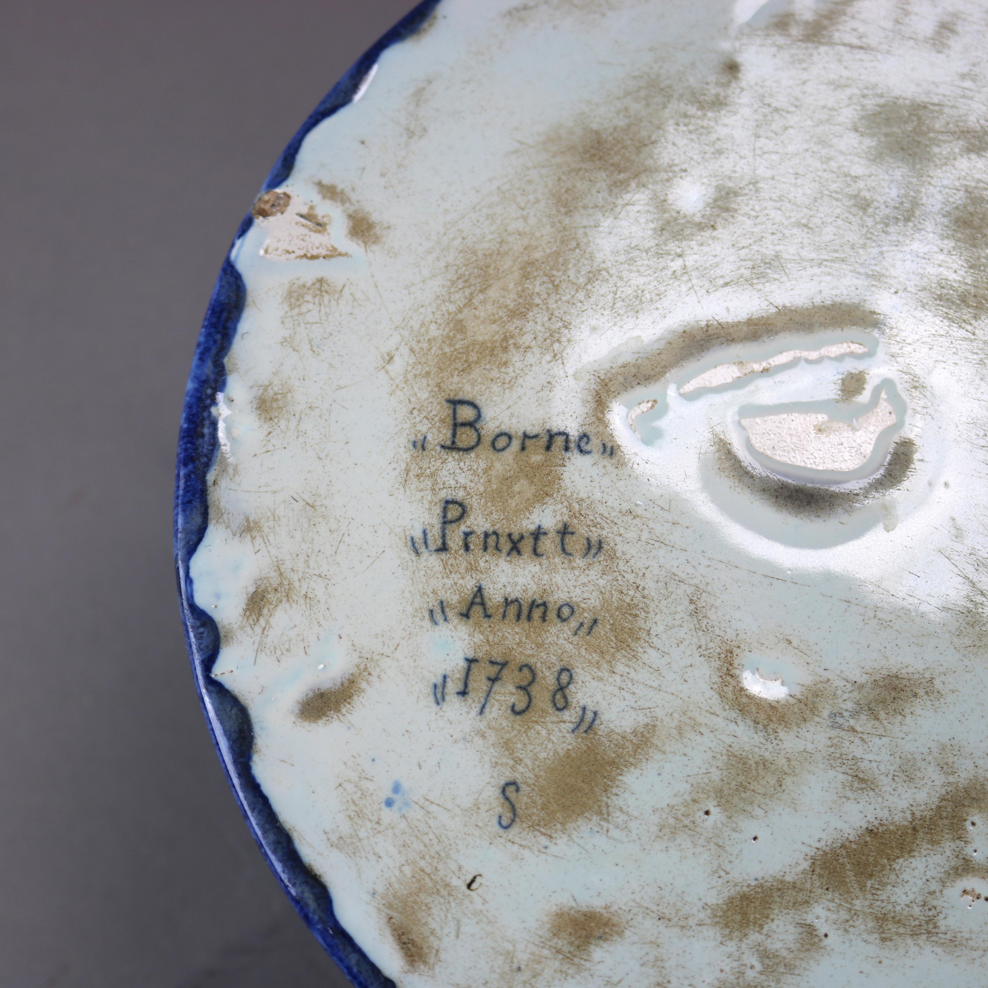 Antique Renaissance French, Rouen Faience Beverage Dispenser, Signed Borne 1738 12
