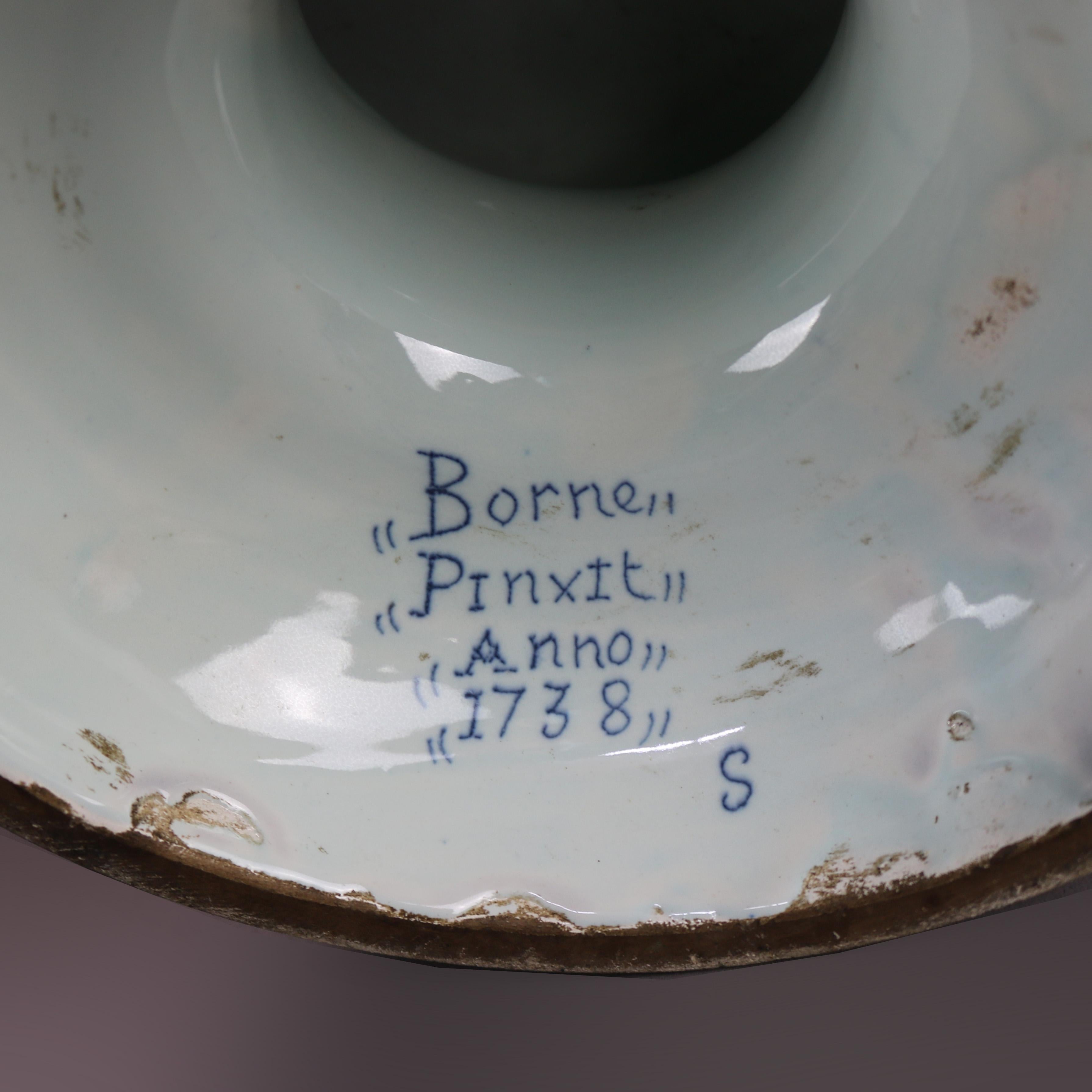 Antique Renaissance French, Rouen Faience Beverage Dispenser, Signed Borne 1738 13