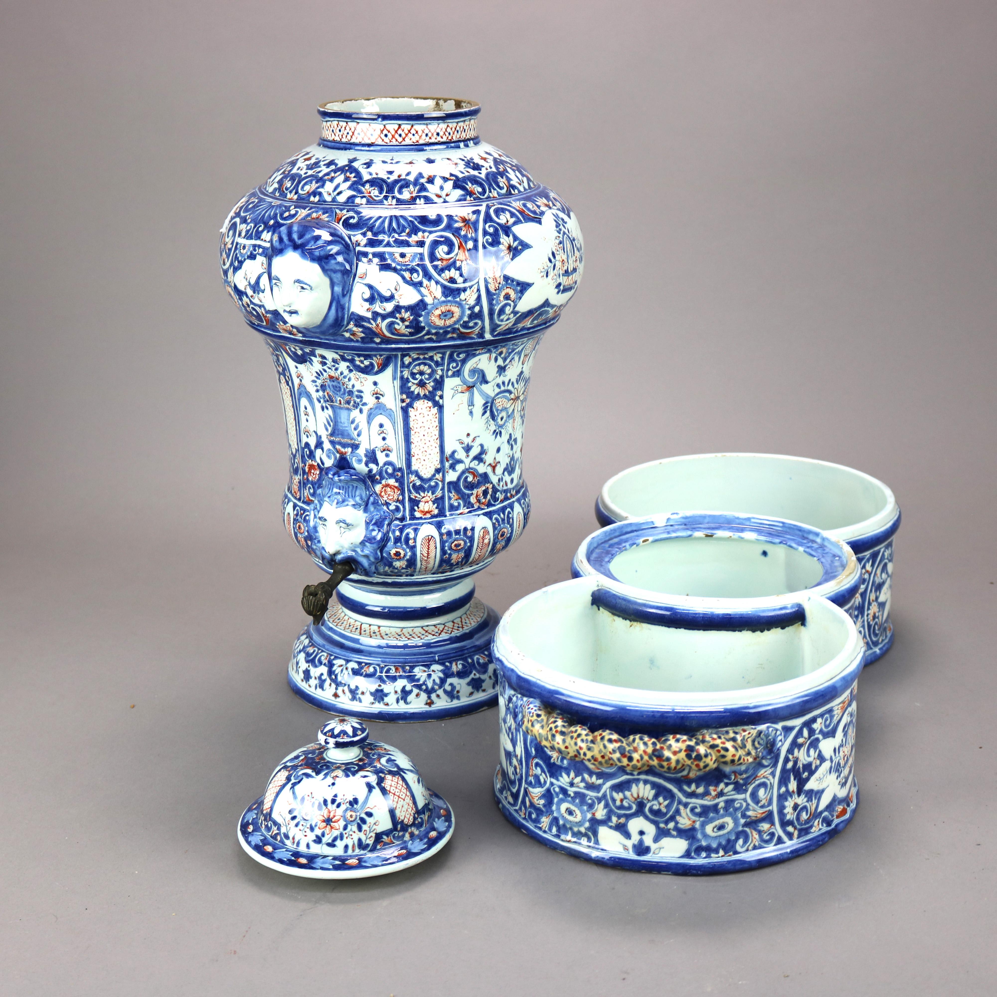 Glazed Antique Renaissance French, Rouen Faience Beverage Dispenser, Signed Borne 1738