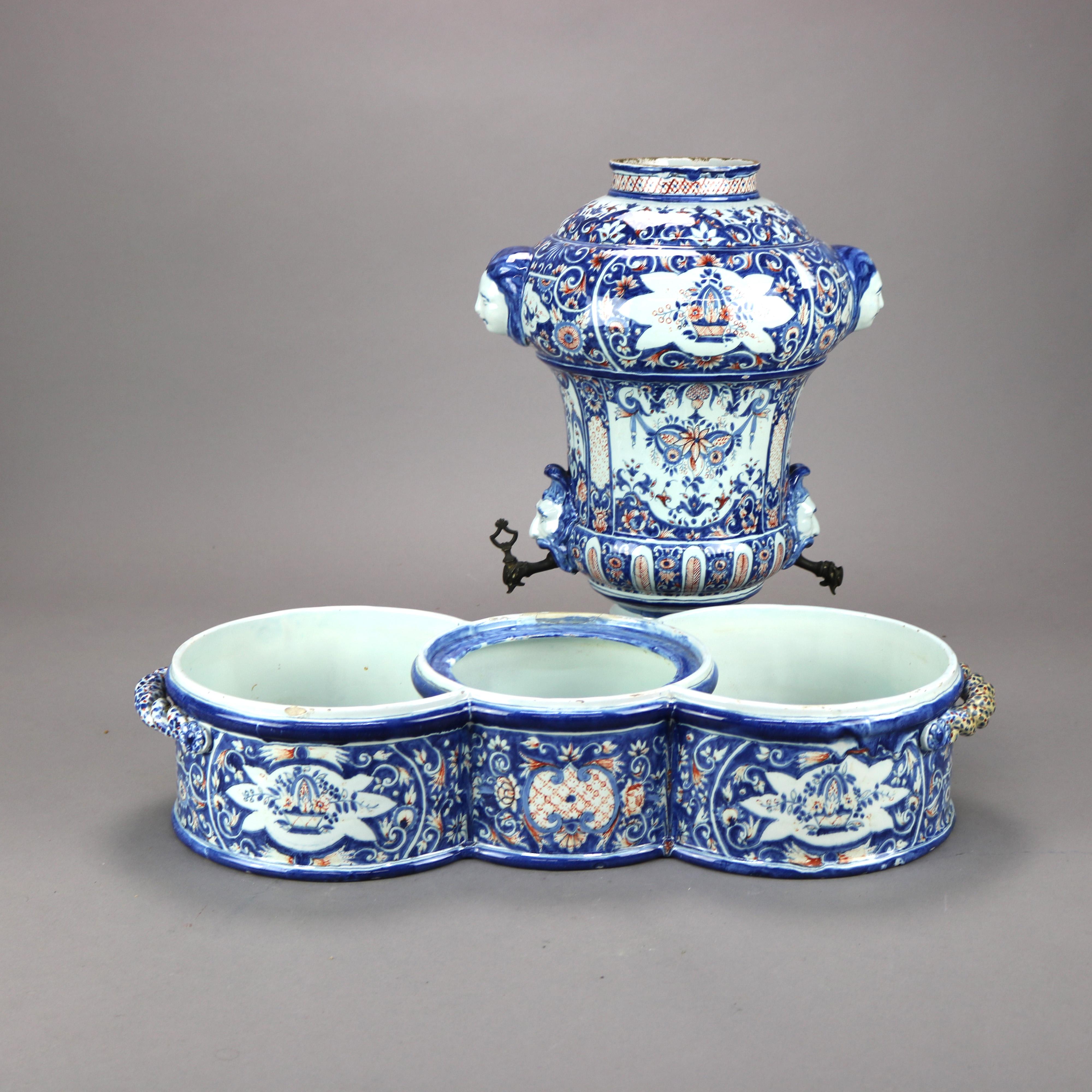 Antique Renaissance French, Rouen Faience Beverage Dispenser, Signed Borne 1738 In Good Condition In Big Flats, NY