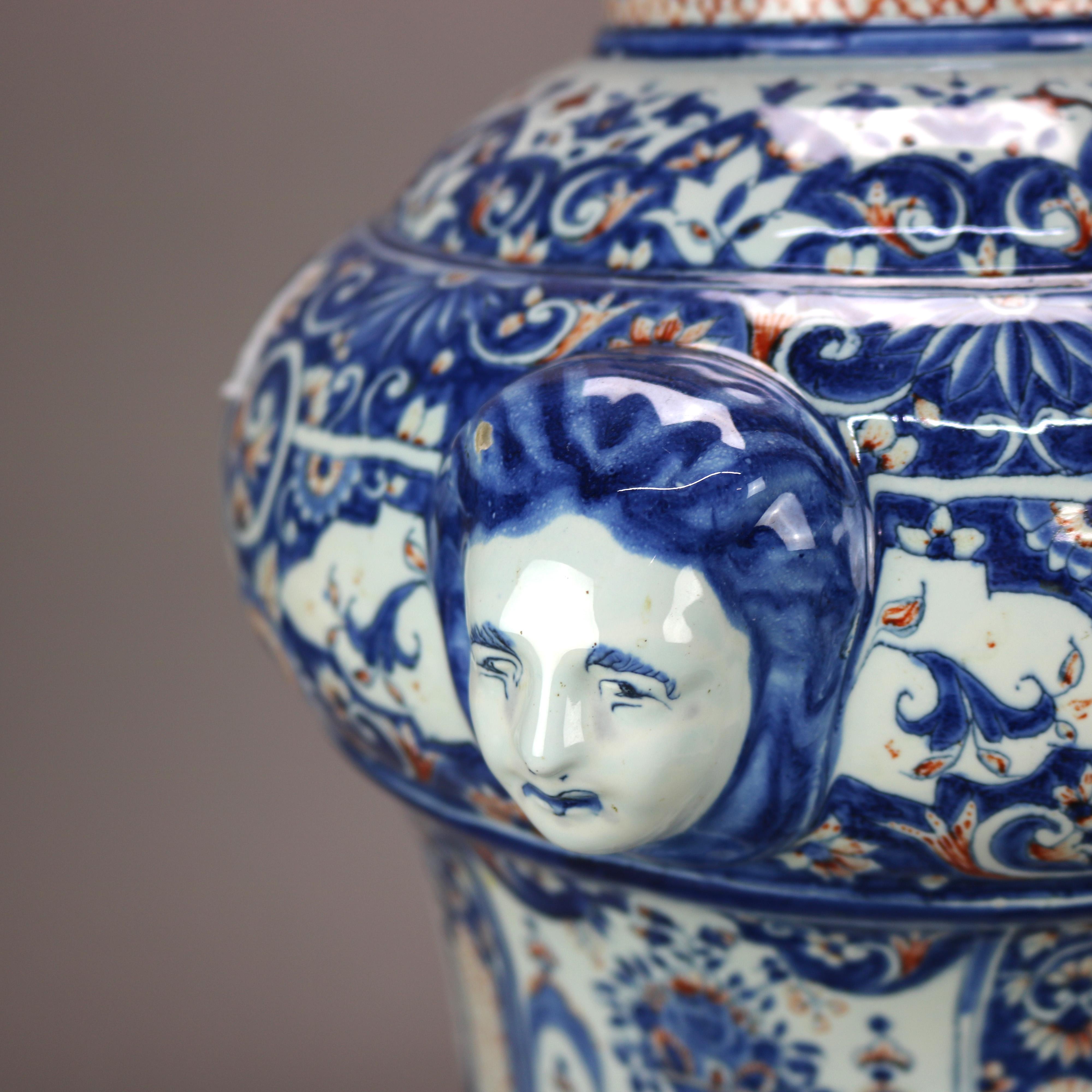 Pottery Antique Renaissance French, Rouen Faience Beverage Dispenser, Signed Borne 1738