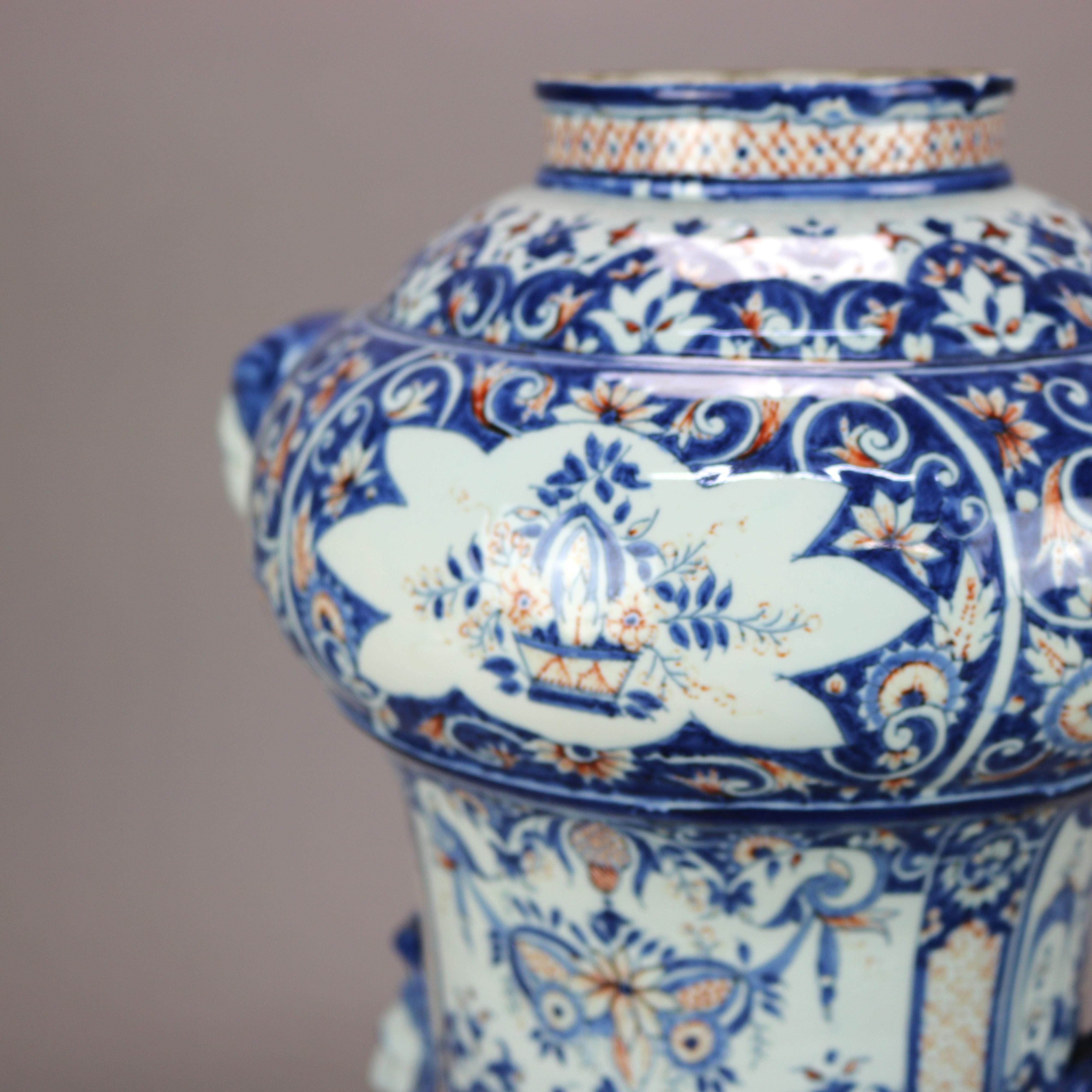 Antique Renaissance French, Rouen Faience Beverage Dispenser, Signed Borne 1738 1
