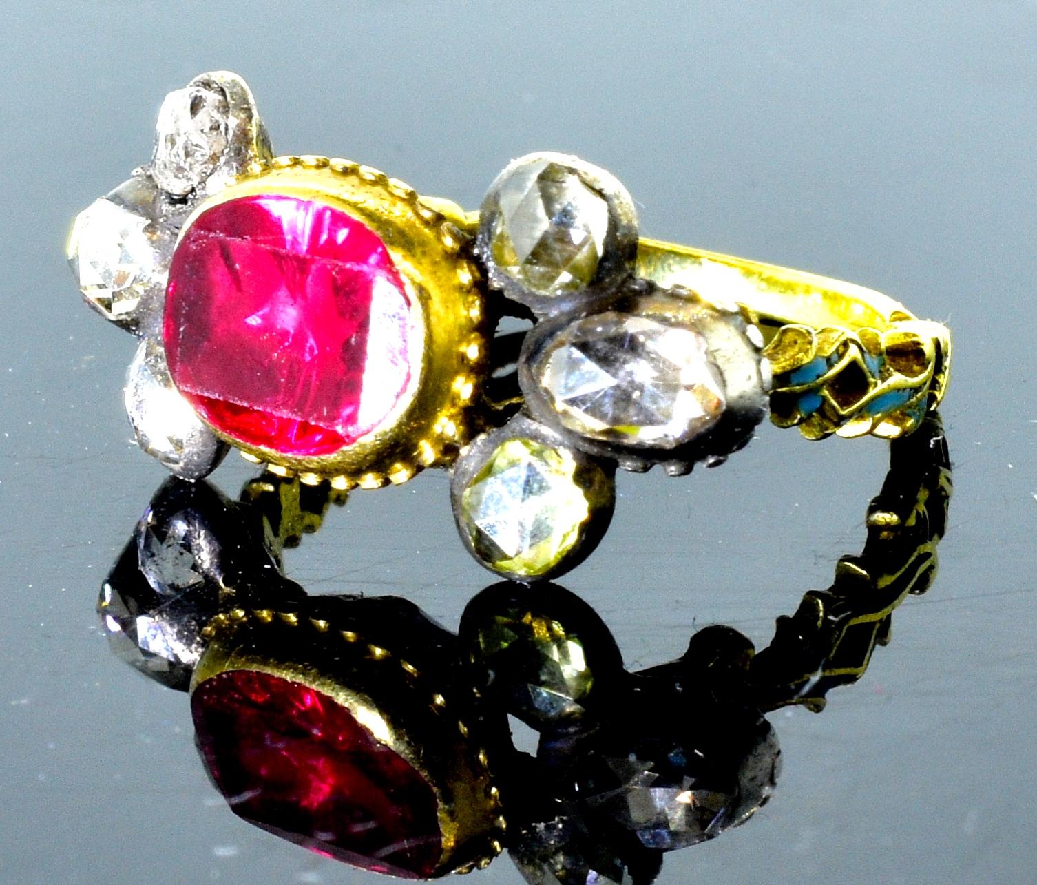 Antique Spinel, Gold and Silver Ring, circa 1750 In Good Condition In Aspen, CO