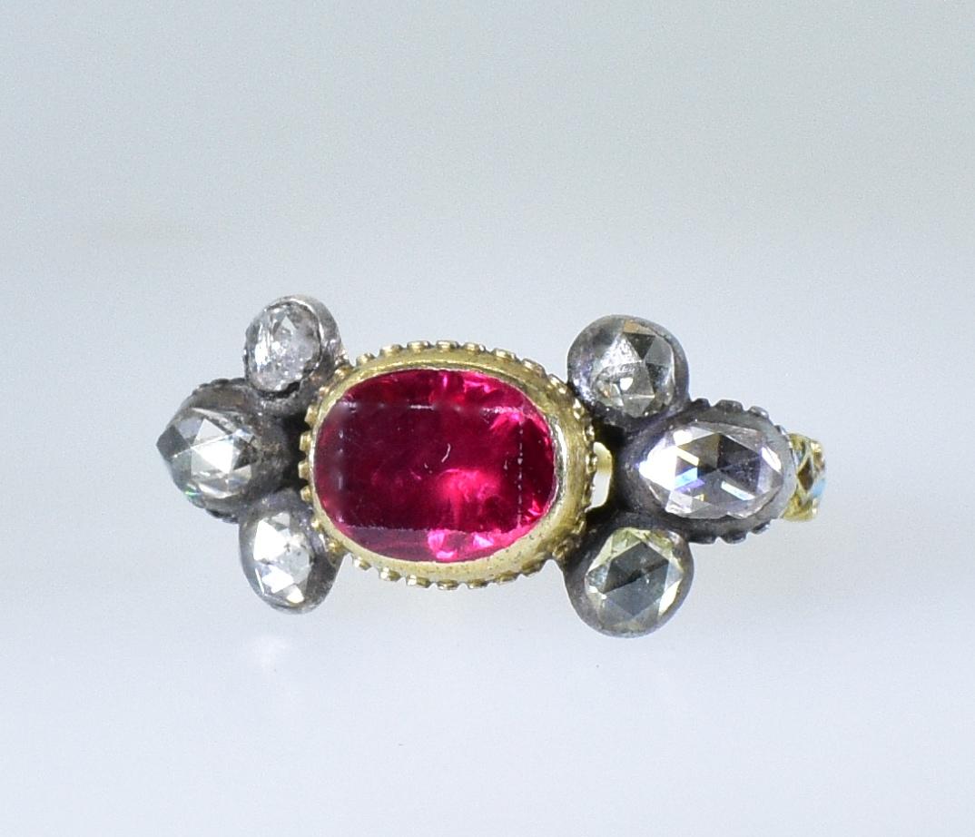 Antique Spinel, Gold and Silver Ring, circa 1750 1