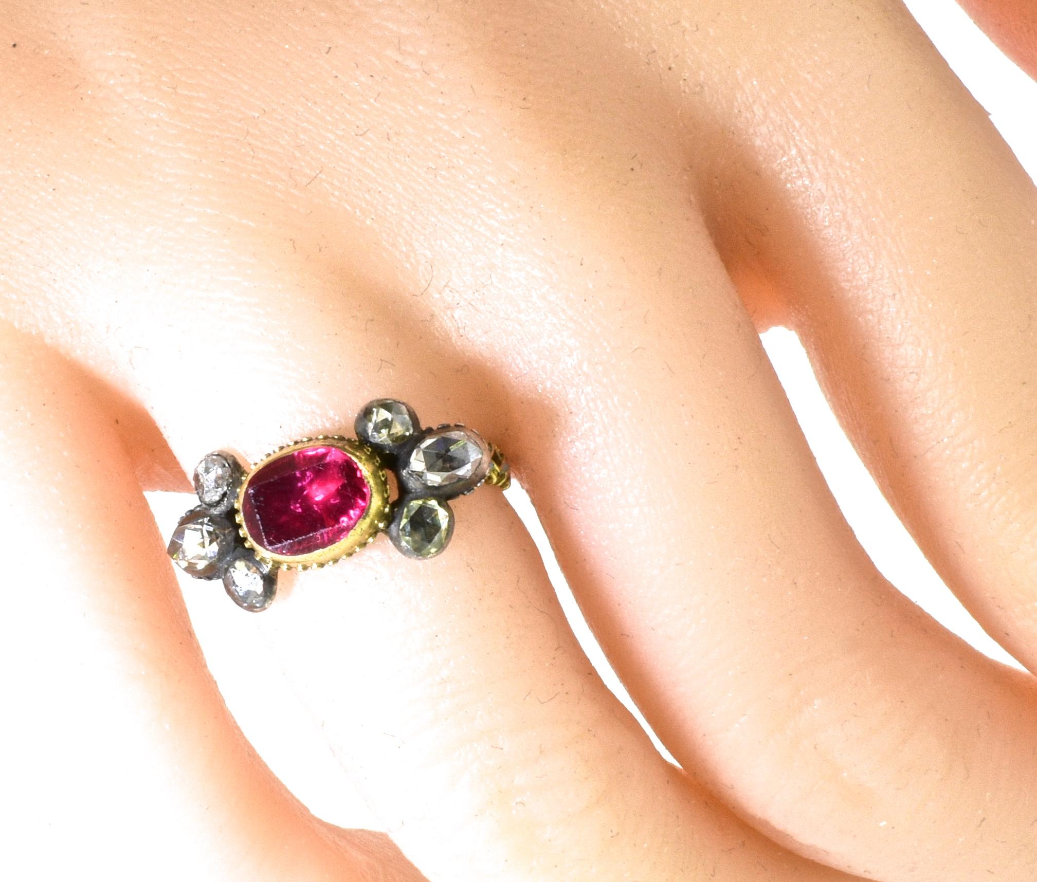 Antique Spinel, Gold and Silver Ring, circa 1750 3