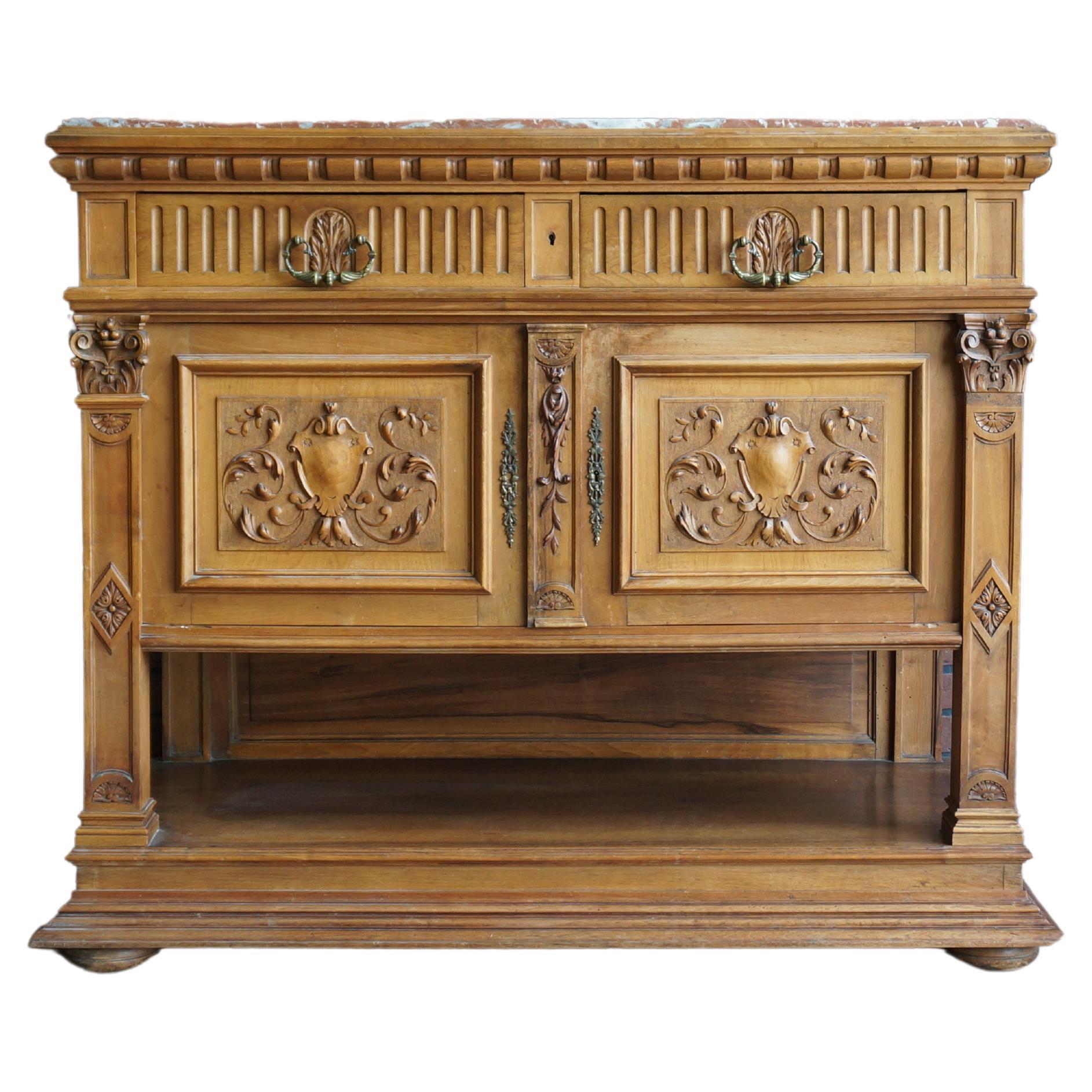 Antique Renaissance Marble Top Buffet For Sale