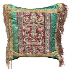 Antique  Renaissance Metallic Embroidered  Panel circa 1600 Now A Pillow