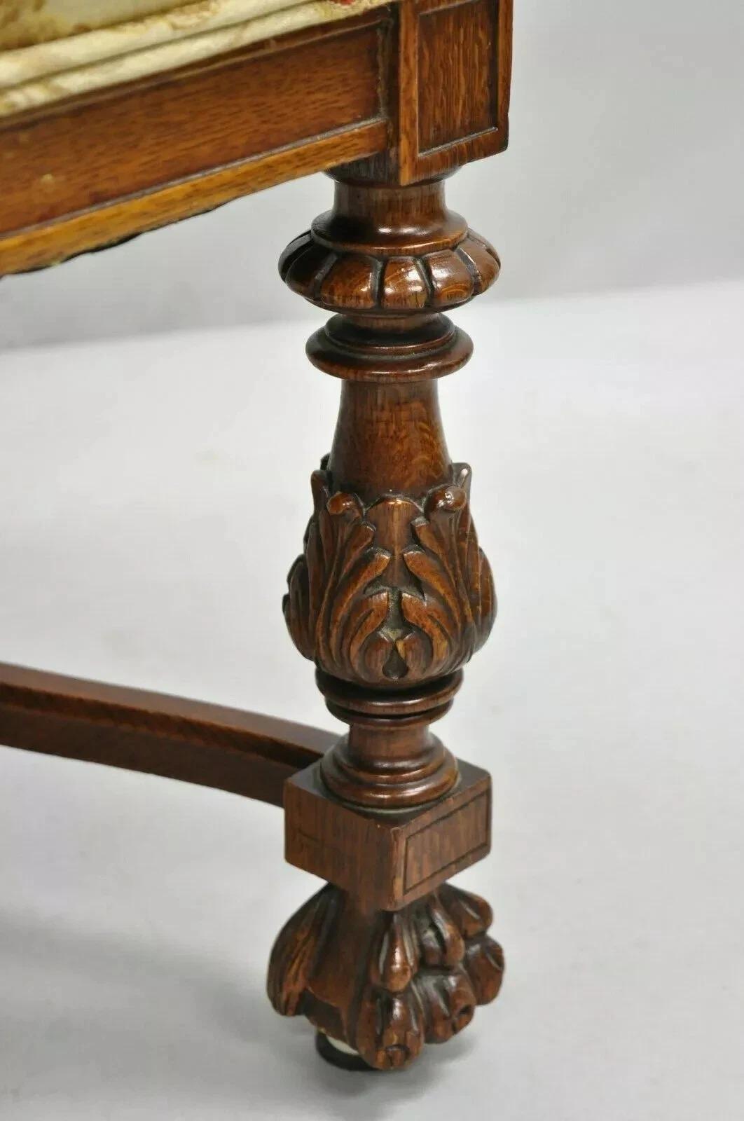 Antique Renaissance Oak Winged Griffin Paw Foot Dining Chair Attr RJ Horner Pair For Sale 1