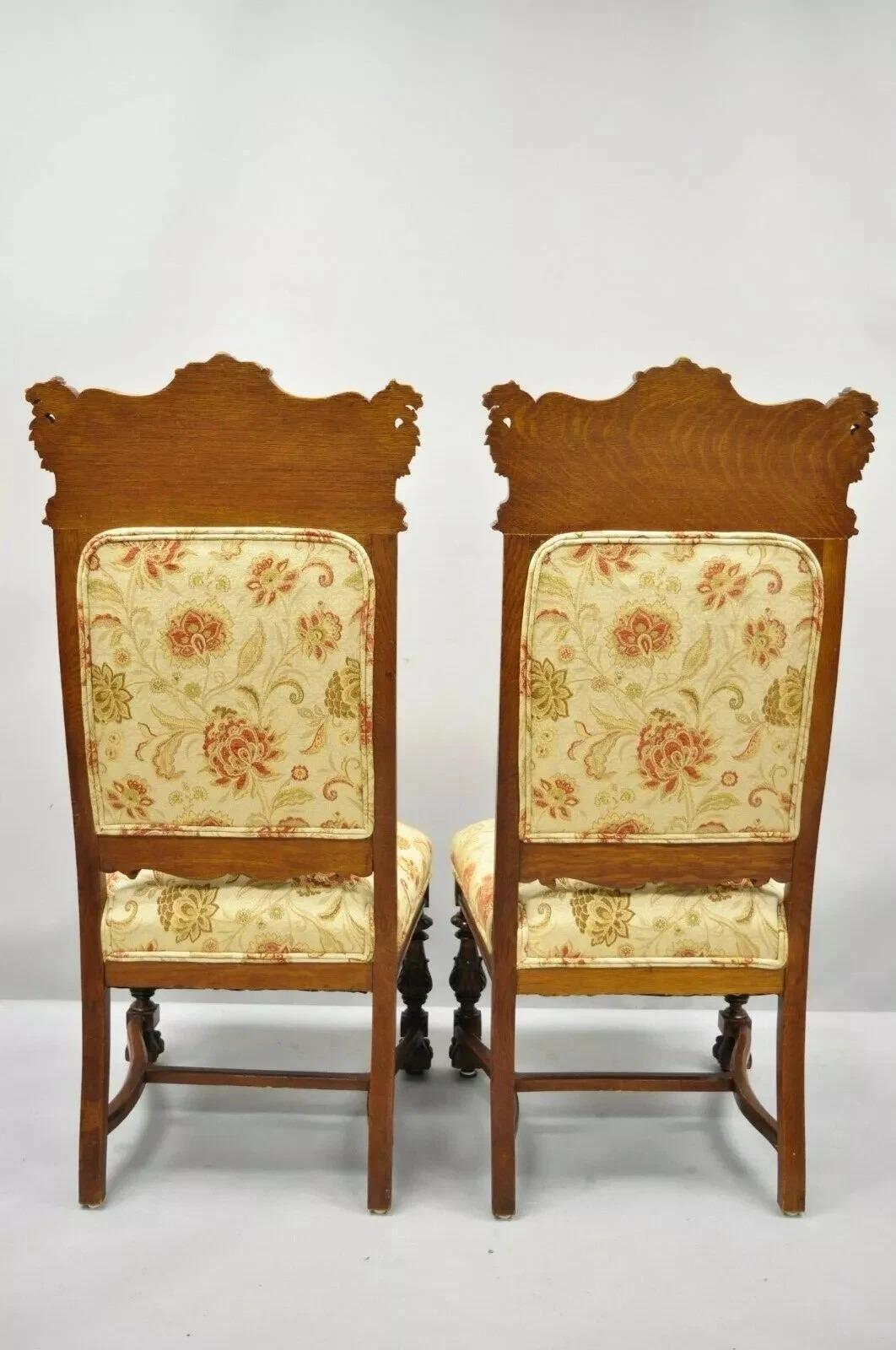 Antique Renaissance Oak Winged Griffin Paw Foot Dining Chair Attr RJ Horner Pair For Sale 3