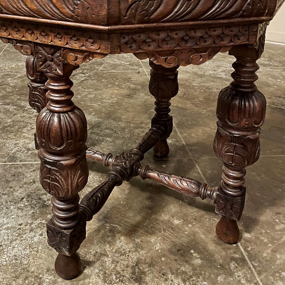 Oak Antique Renaissance Octagonal End Table For Sale