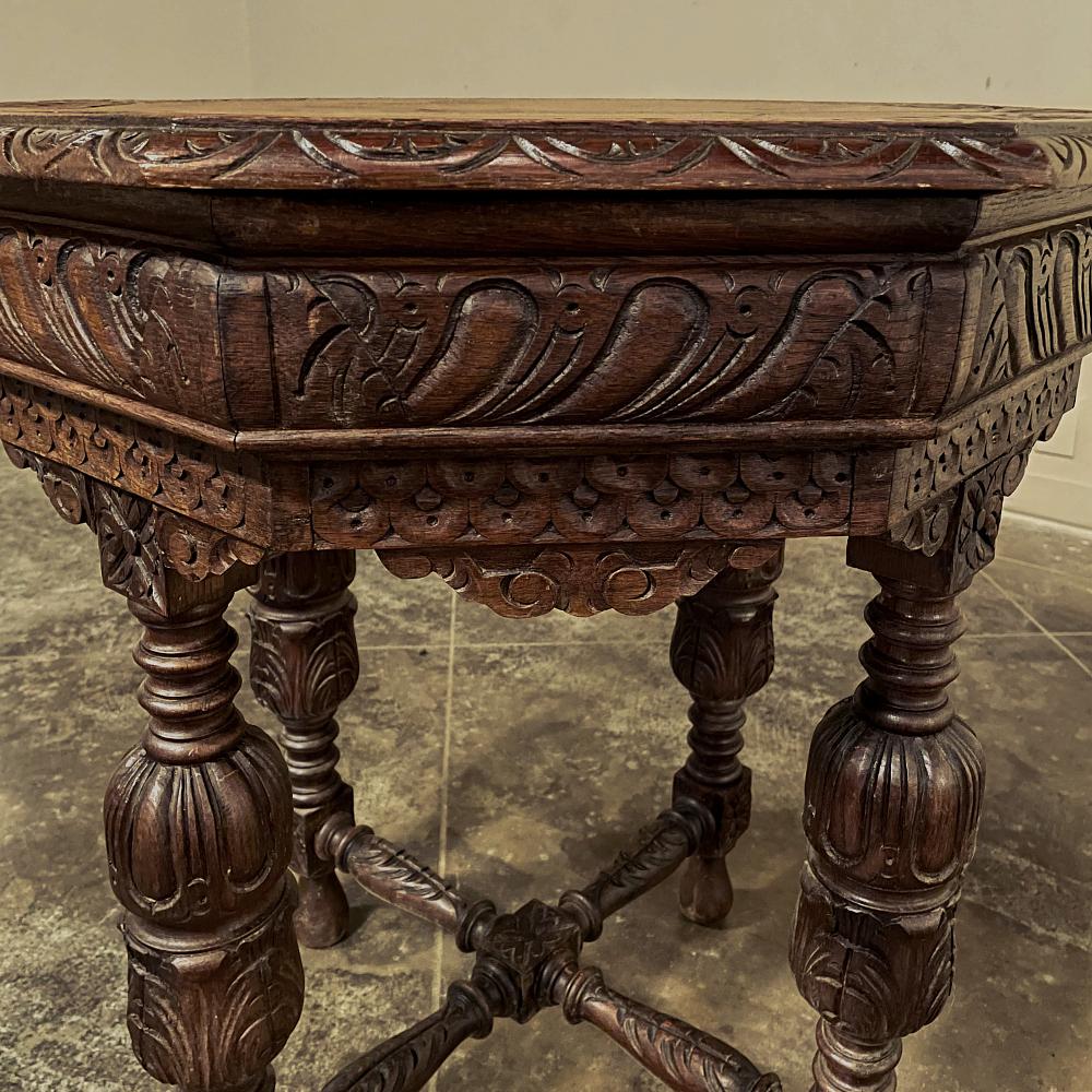 Oak Antique Renaissance Octagonal End Table For Sale