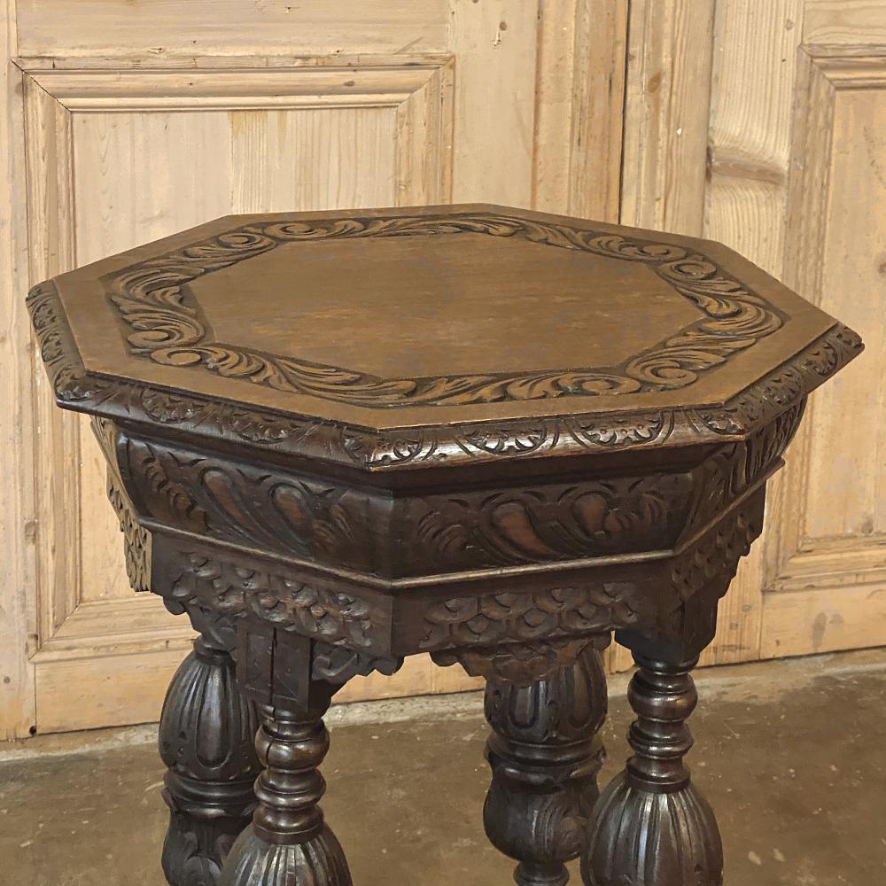 Belgian Antique Renaissance Octagonal Lamp Table or End Table