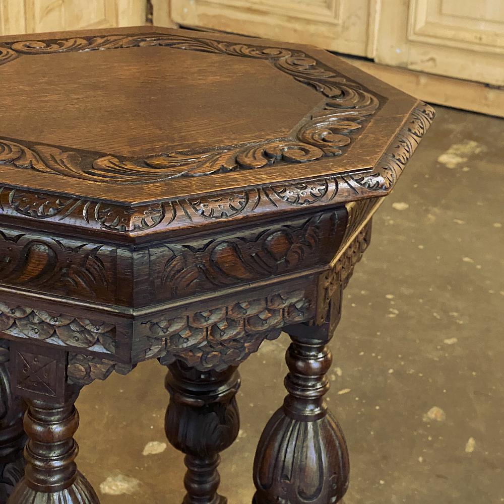 Hand-Carved Antique Renaissance Octagonal Lamp Table or End Table