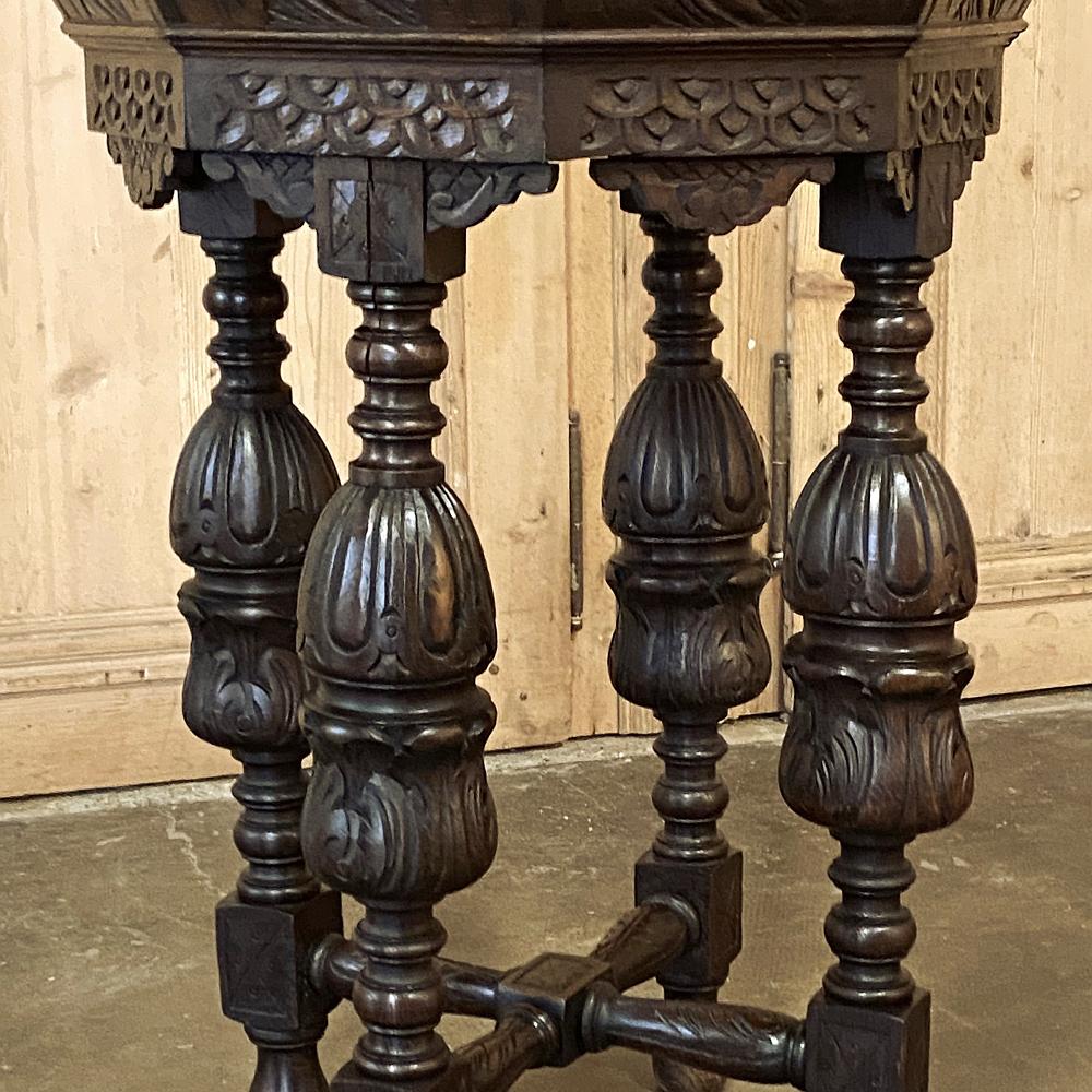 Oak Antique Renaissance Octagonal Lamp Table or End Table