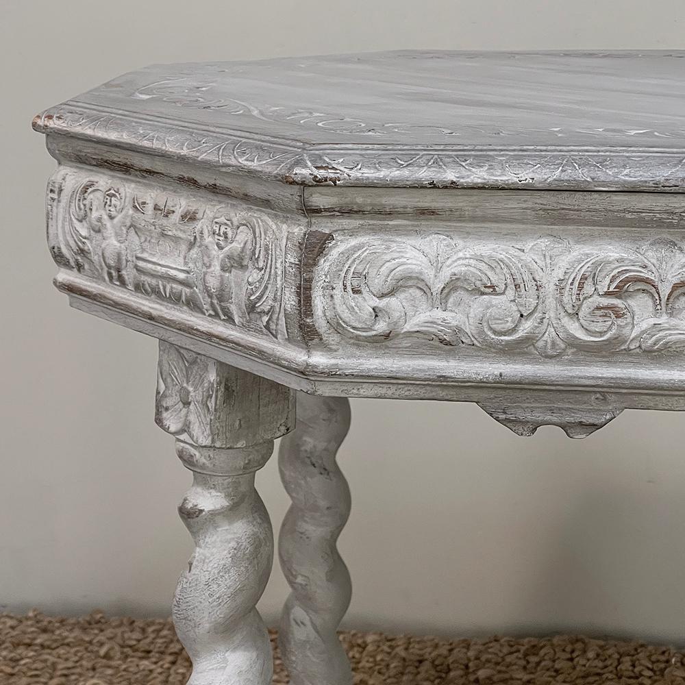 Antique Renaissance Octagonal Painted Center Table, End Table For Sale 2