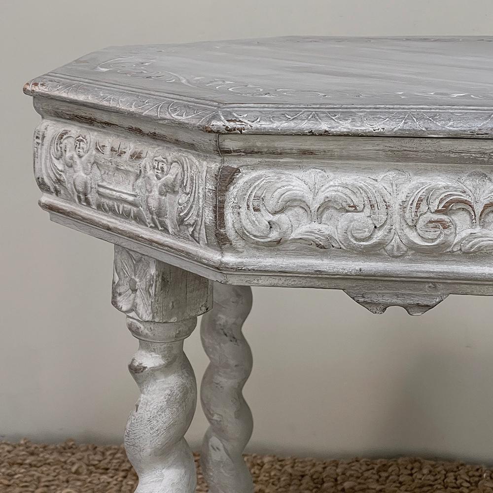 Ancienne table centrale octogonale peinte de la Renaissance, table d'extrémité en vente 2