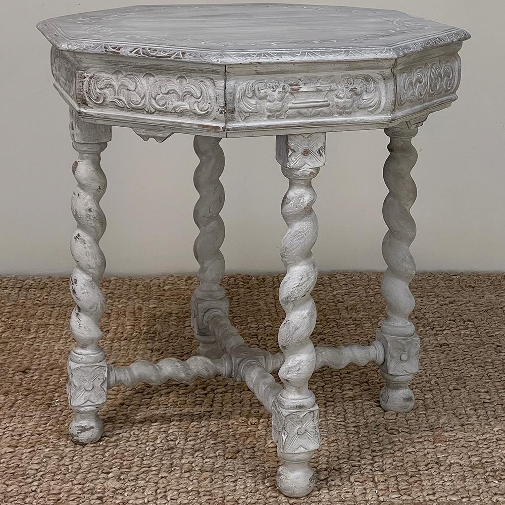 French Antique Renaissance Octagonal Painted Center Table, End Table For Sale