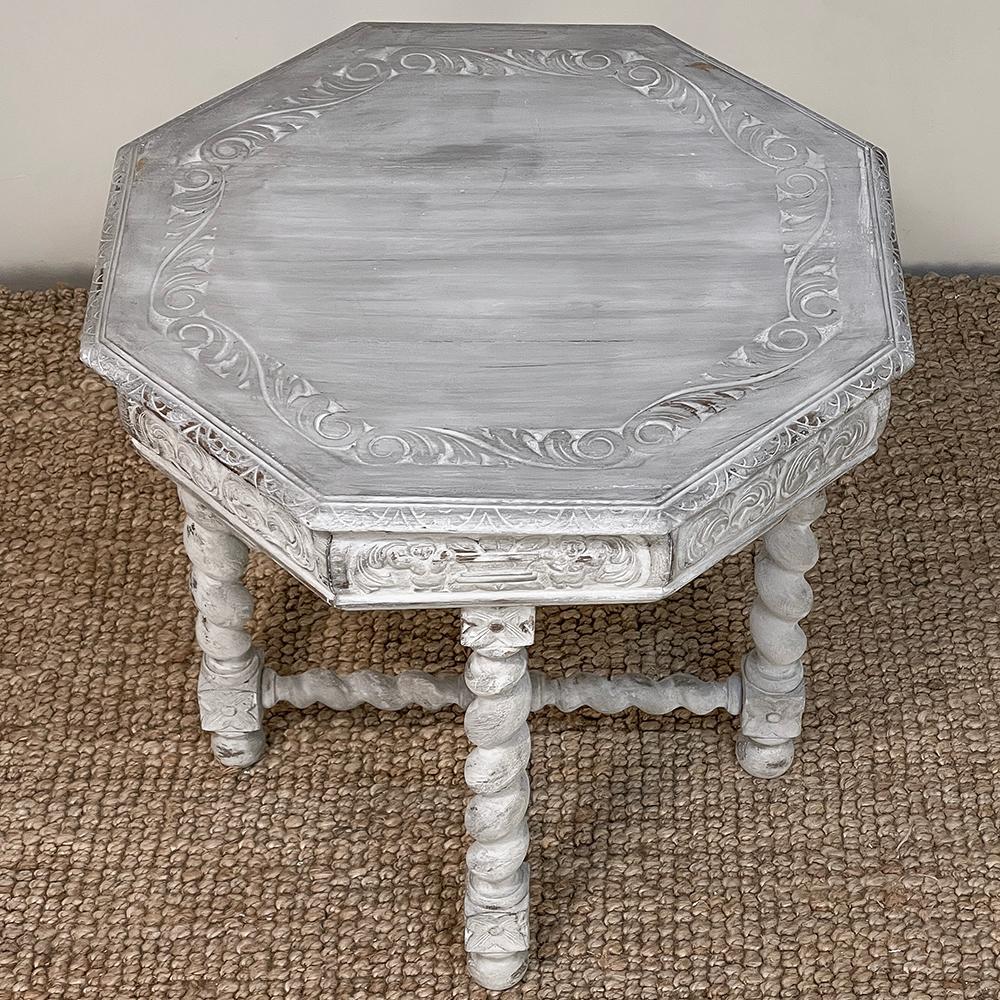 20th Century Antique Renaissance Octagonal Painted Center Table, End Table For Sale