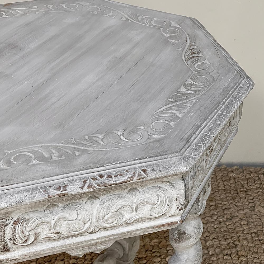 Antique Renaissance Octagonal Painted Center Table, End Table For Sale 1
