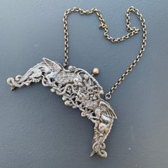 Antico telaio da borsetta in argento 800 rinascimentale con maniglia