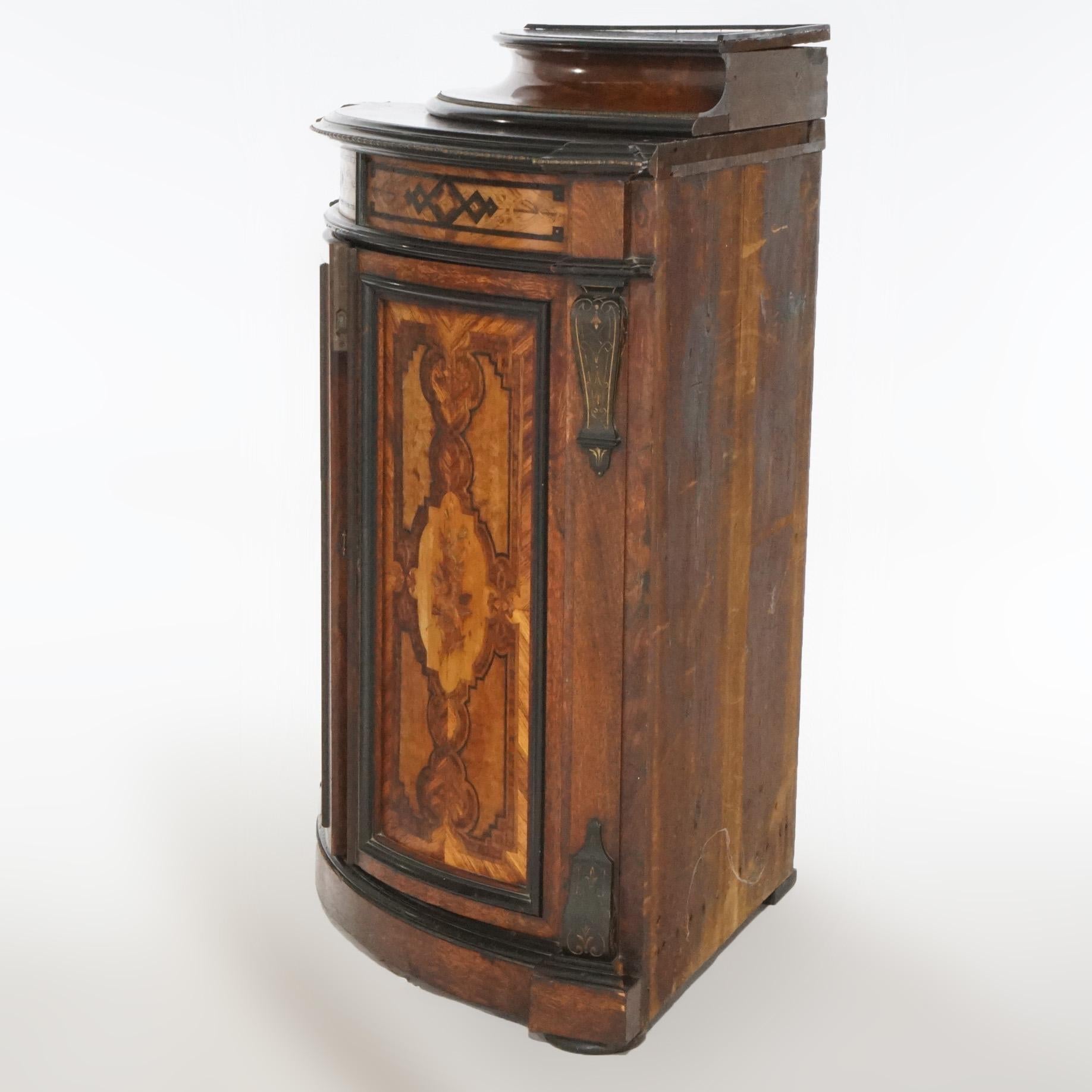Antique Renaissance Revival Aesthetic Rosewood & Marquetry Corner Cabinet, C1880 In Good Condition For Sale In Big Flats, NY