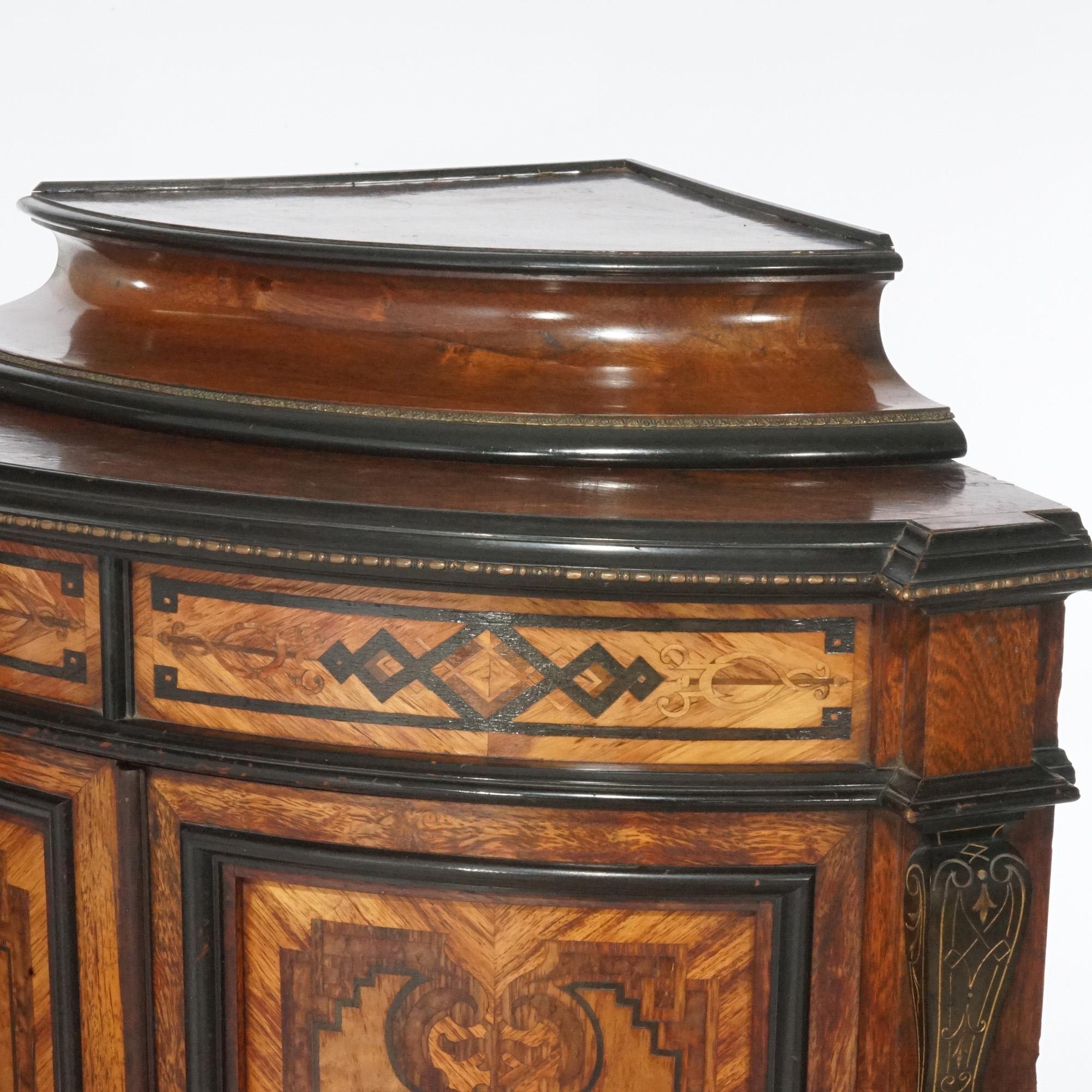 19th Century Antique Renaissance Revival Aesthetic Rosewood & Marquetry Corner Cabinet, C1880 For Sale