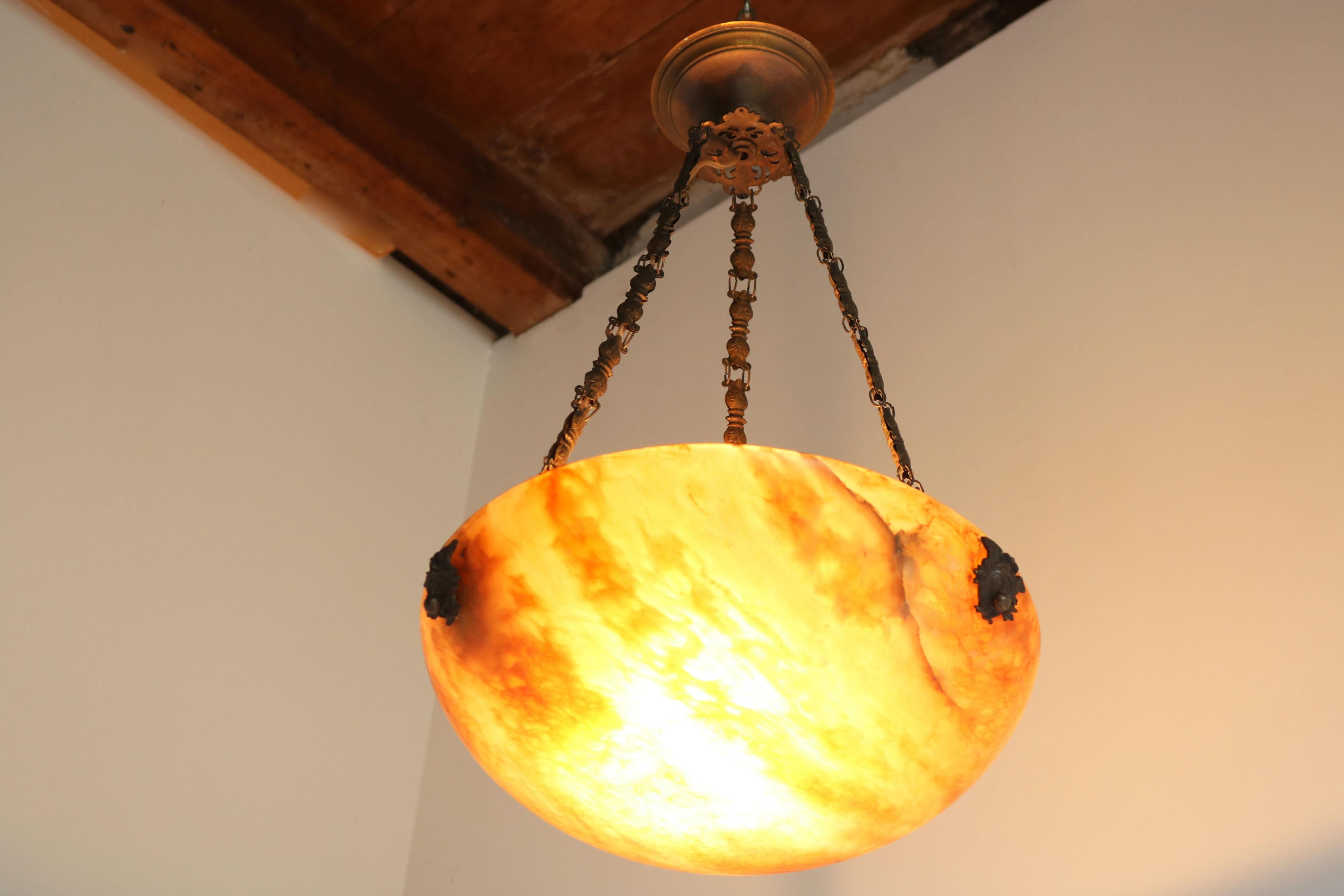 Antique Renaissance revival Alabaster Chandelier / Pendant Light Mythology Greek In Good Condition In Ijzendijke, NL