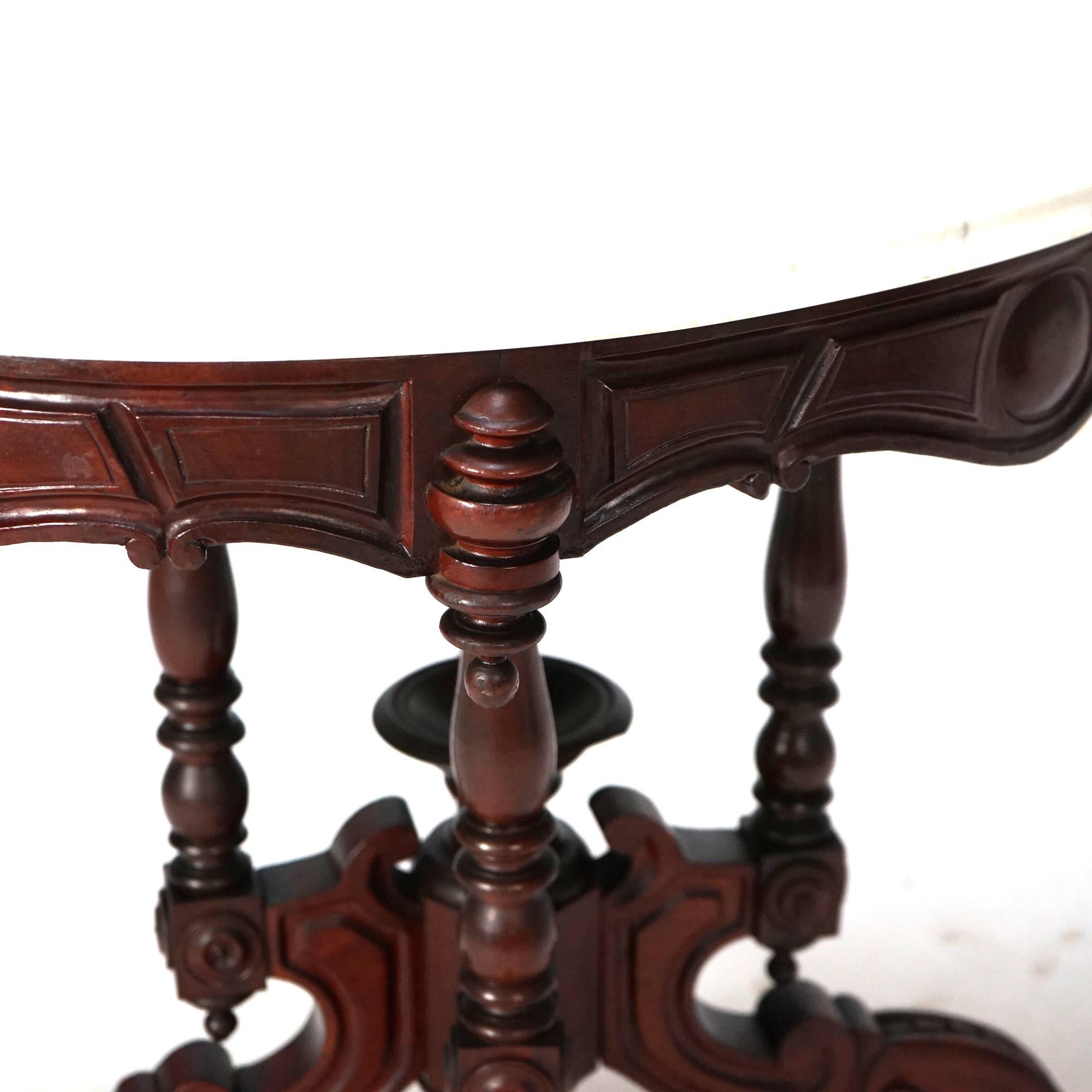 Antique Renaissance Revival Brooks Walnut Oval Marble Top Parlor Table c1890 For Sale 8