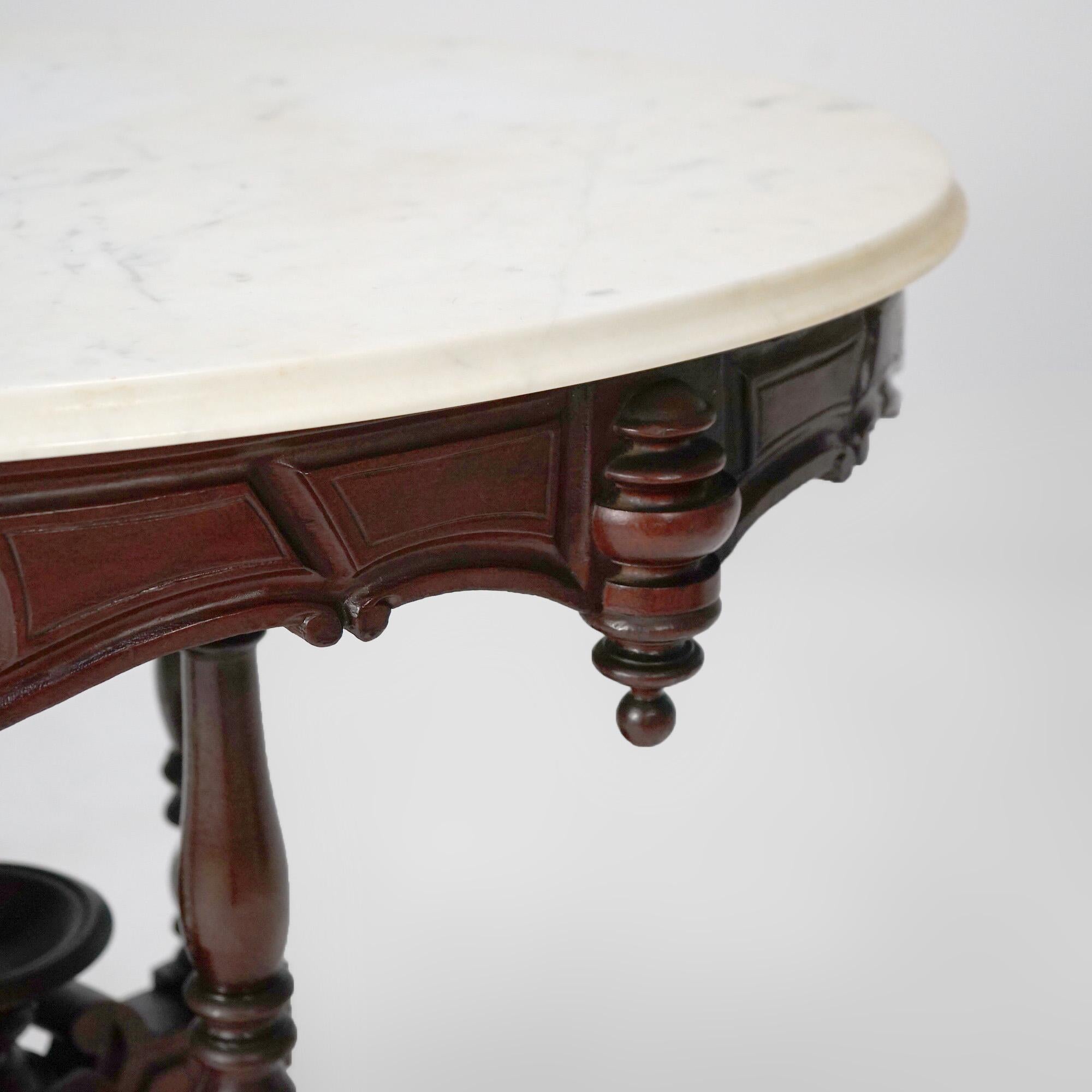 Antique Renaissance Revival Brooks Walnut Oval Marble Top Parlor Table c1890 For Sale 10