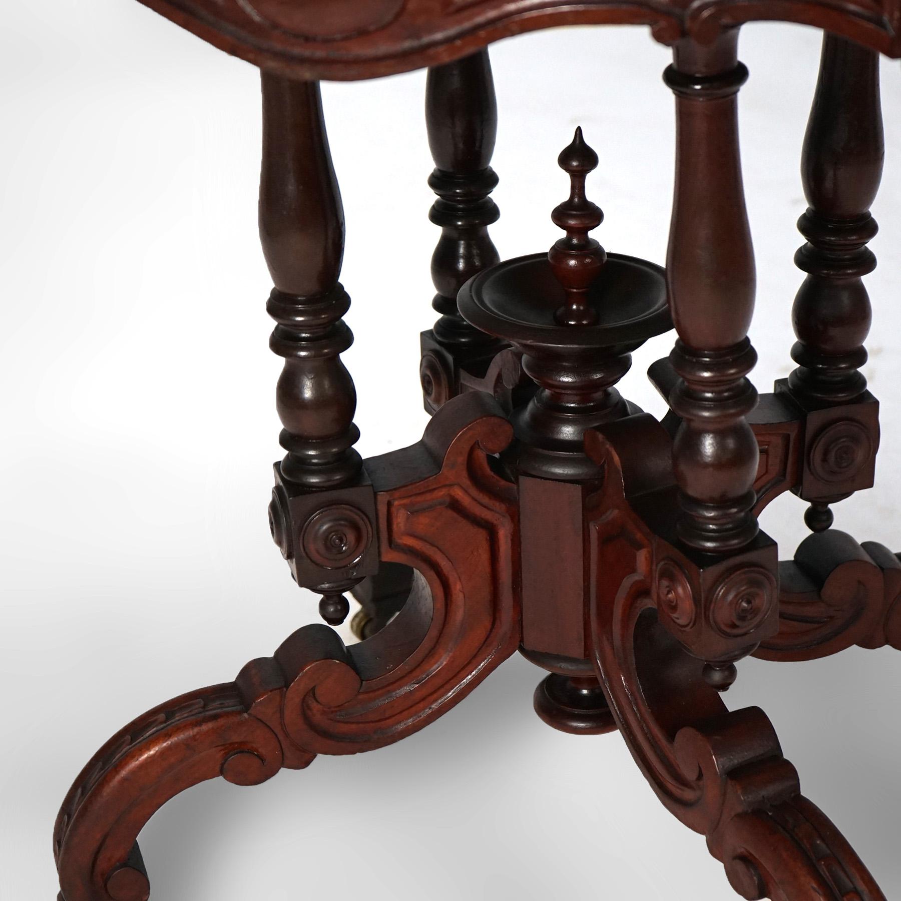 19th Century Antique Renaissance Revival Brooks Walnut Oval Marble Top Parlor Table c1890 For Sale