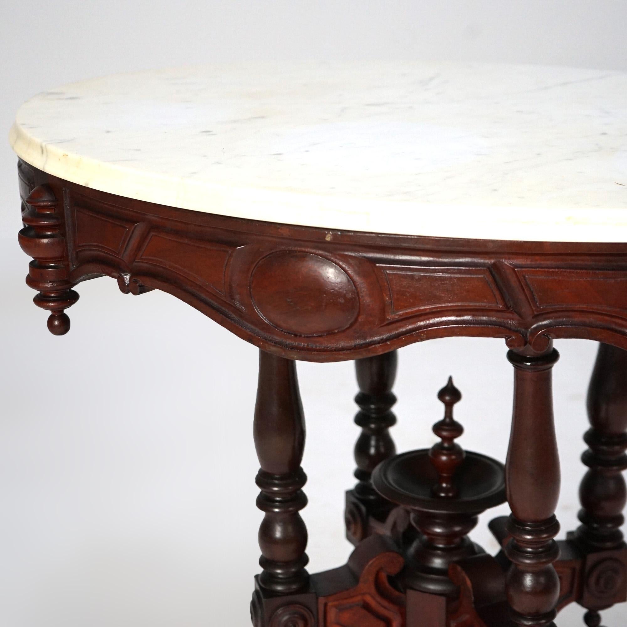 Antique Renaissance Revival Brooks Walnut Oval Marble Top Parlor Table c1890 For Sale 1