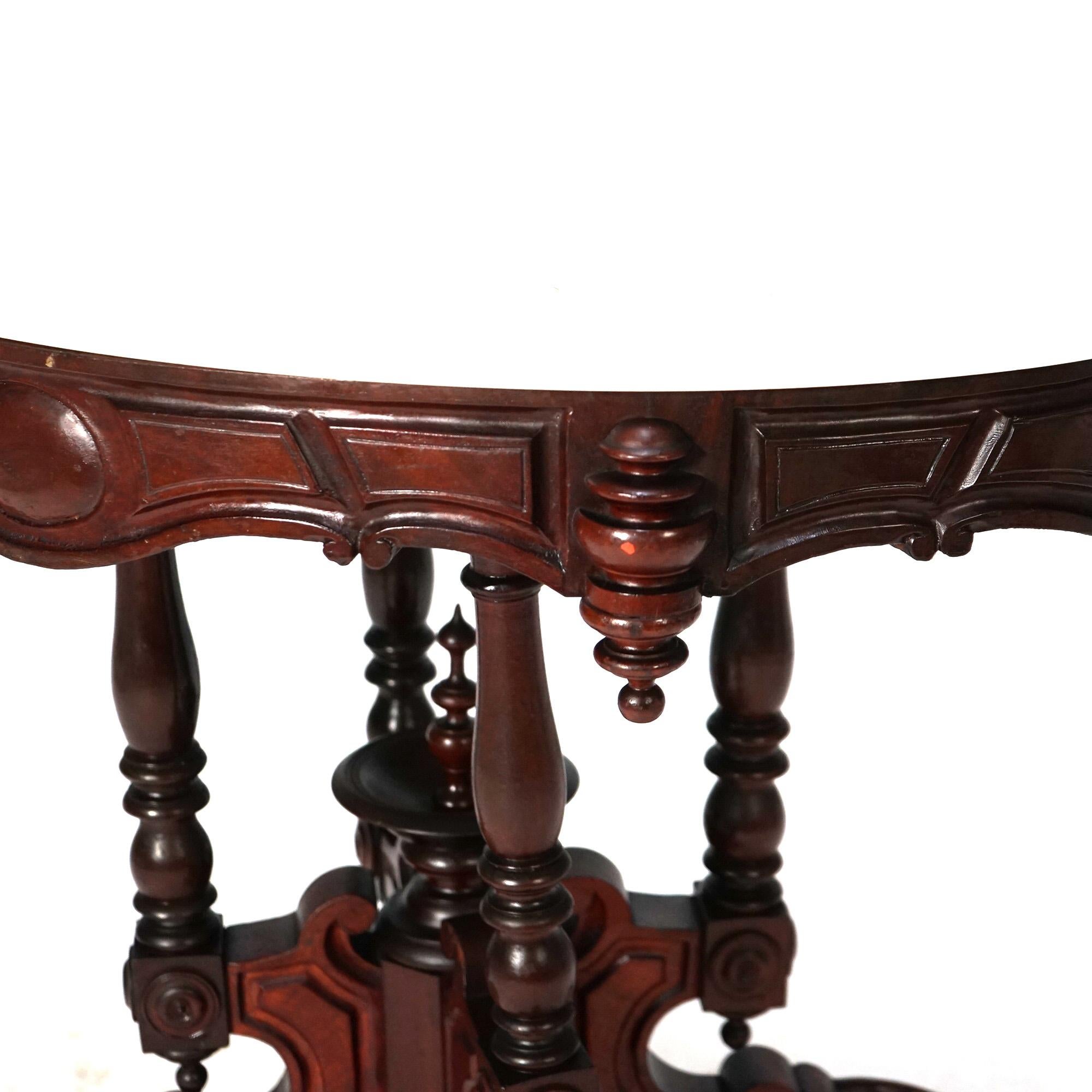 Antique Renaissance Revival Brooks Walnut Oval Marble Top Parlor Table c1890 For Sale 2