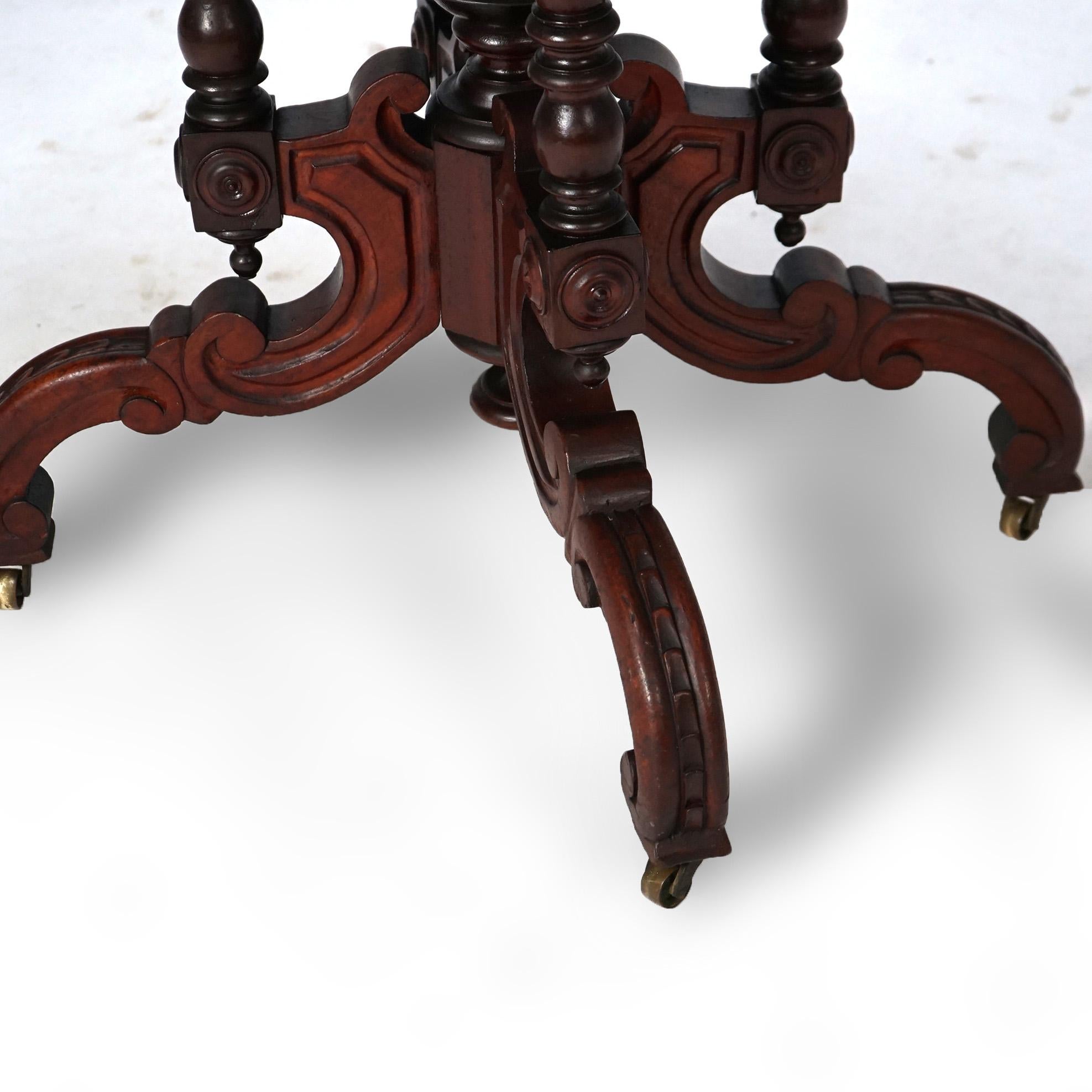 Antique Renaissance Revival Brooks Walnut Oval Marble Top Parlor Table c1890 For Sale 3
