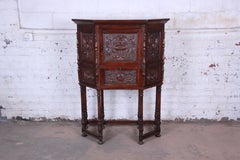 Antique Renaissance Revival Carved Mahogany Secretary Desk or Bar Cabinet, 1920s