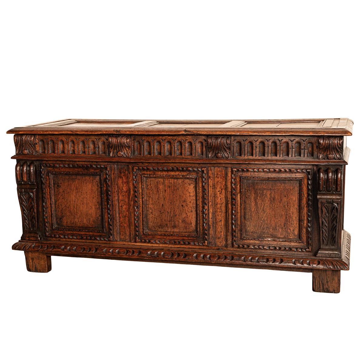 Antique Renaissance Revival Carved Oak Coffer Chest Trunk Window Bench Seat 1880 5