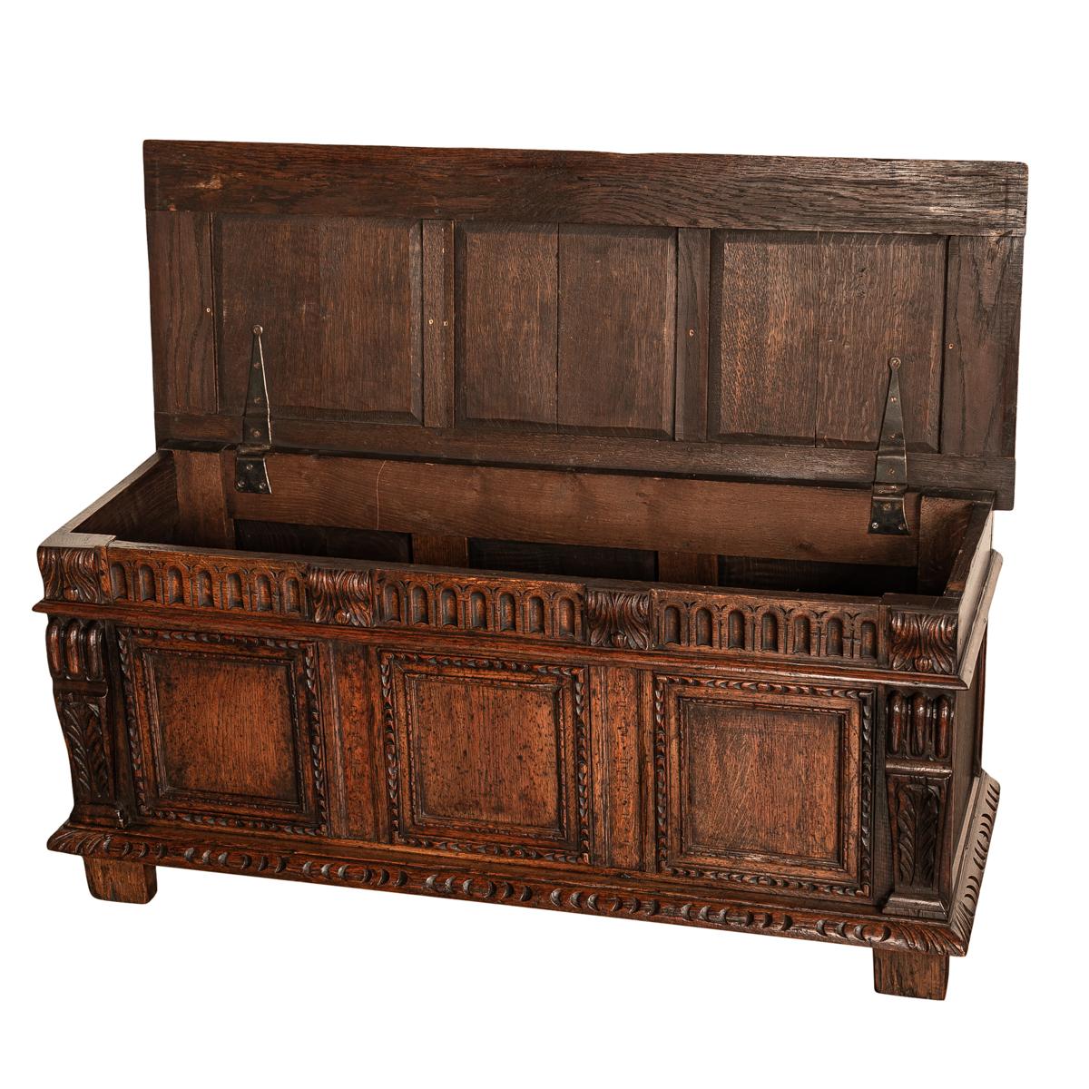 Antique Renaissance Revival Carved Oak Coffer Chest Trunk Window Bench Seat 1880 3