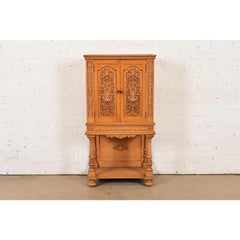 Antique Renaissance Revival Carved Oak Cupboard or Bar Cabinet, Circa 1920s