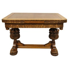 Antique Revival Renaissance Table de Réfectoire à Feuilles Tendues en Chêne Sculpté