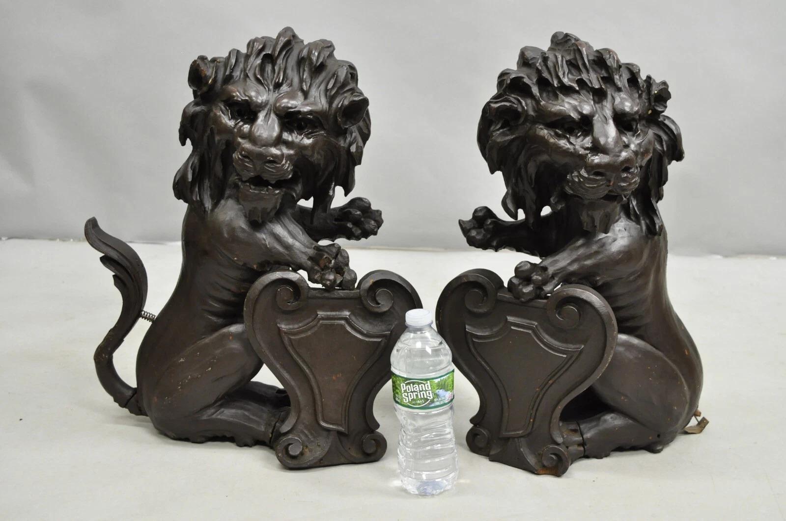 Paire d'éléments architecturaux anciens en bois d'Oak Oak Wood Wood sculpté 20