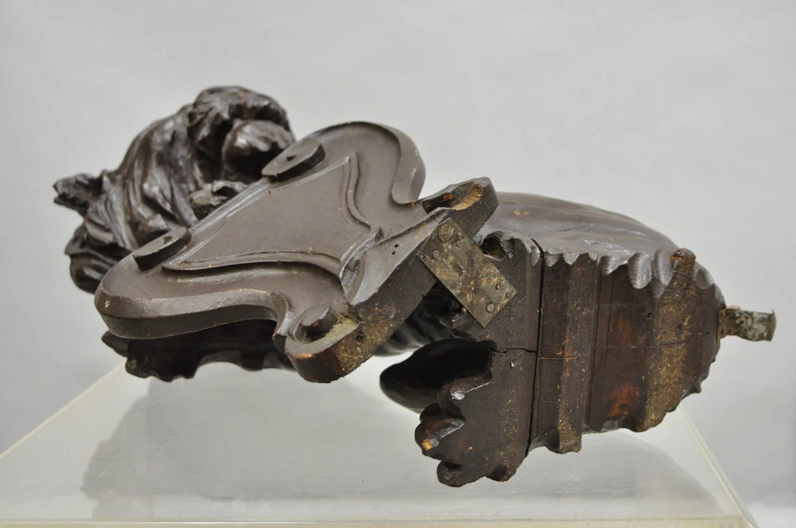 Paire d'éléments architecturaux anciens en bois d'Oak Oak Wood Wood sculpté 20