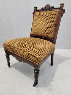 Antique Renaissance Revival Carved Parlor Chairs Newly Reupholstered - Pair