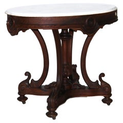 Antique Renaissance Revival Carved Rosewood and Marble Parlor Table C1880