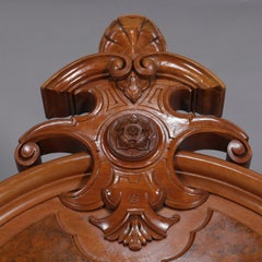 Antique Renaissance Revival Carved Walnut, Burl and Marble Mirrored Dresser