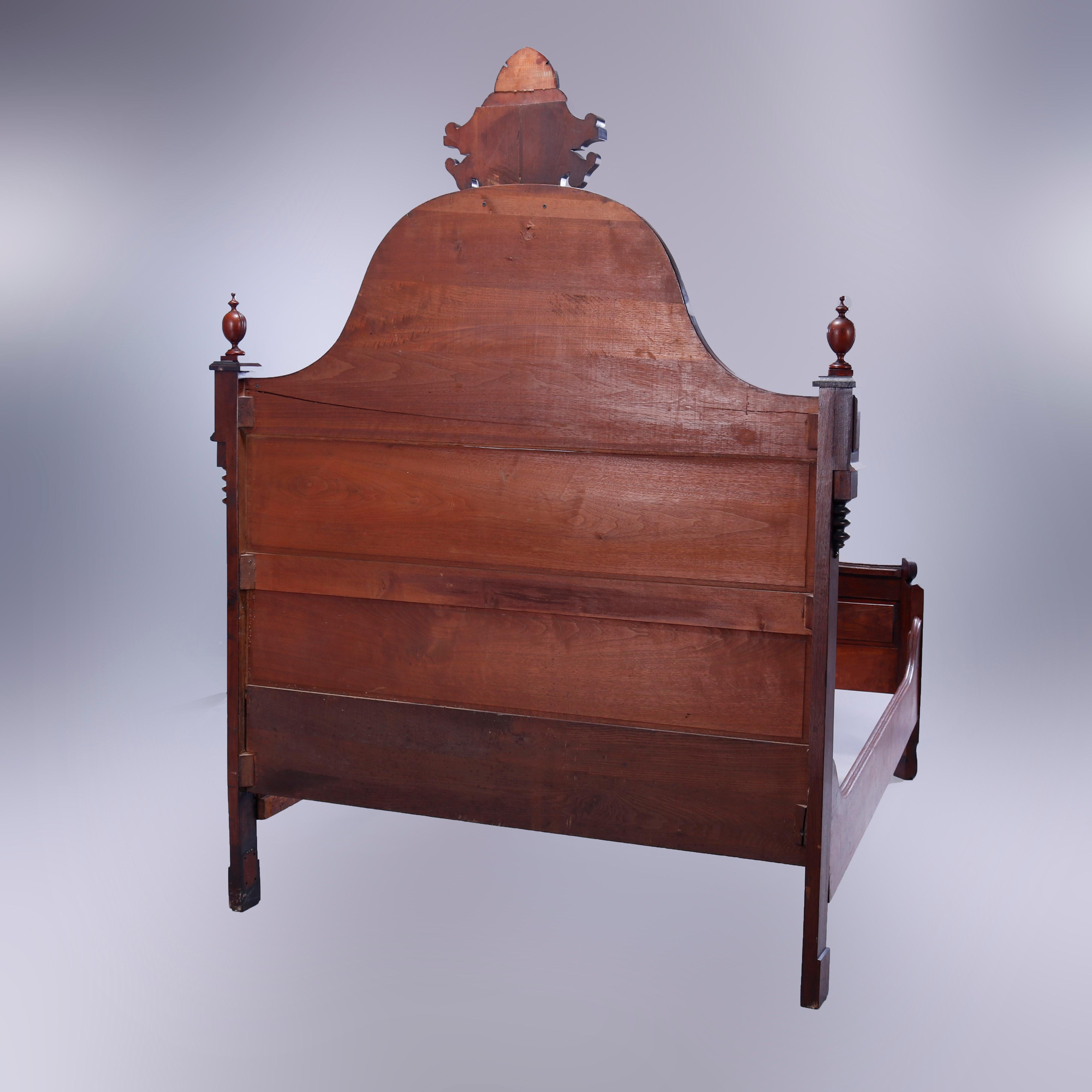 Antique Renaissance Revival Carved Walnut & Burl Bed, Circa 1890 For Sale 10