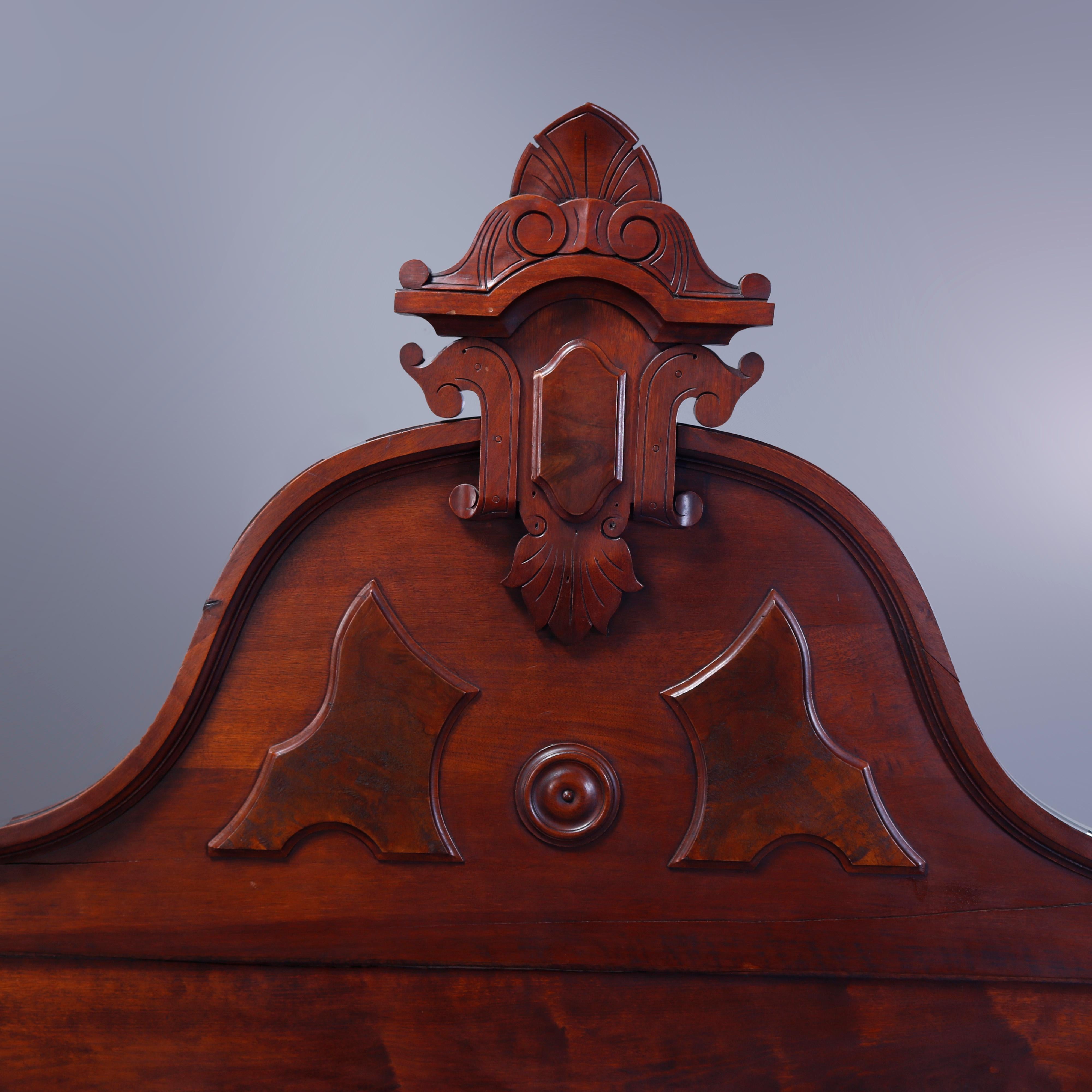 Antique Renaissance Revival Carved Walnut & Burl Bed, Circa 1890 In Good Condition For Sale In Big Flats, NY