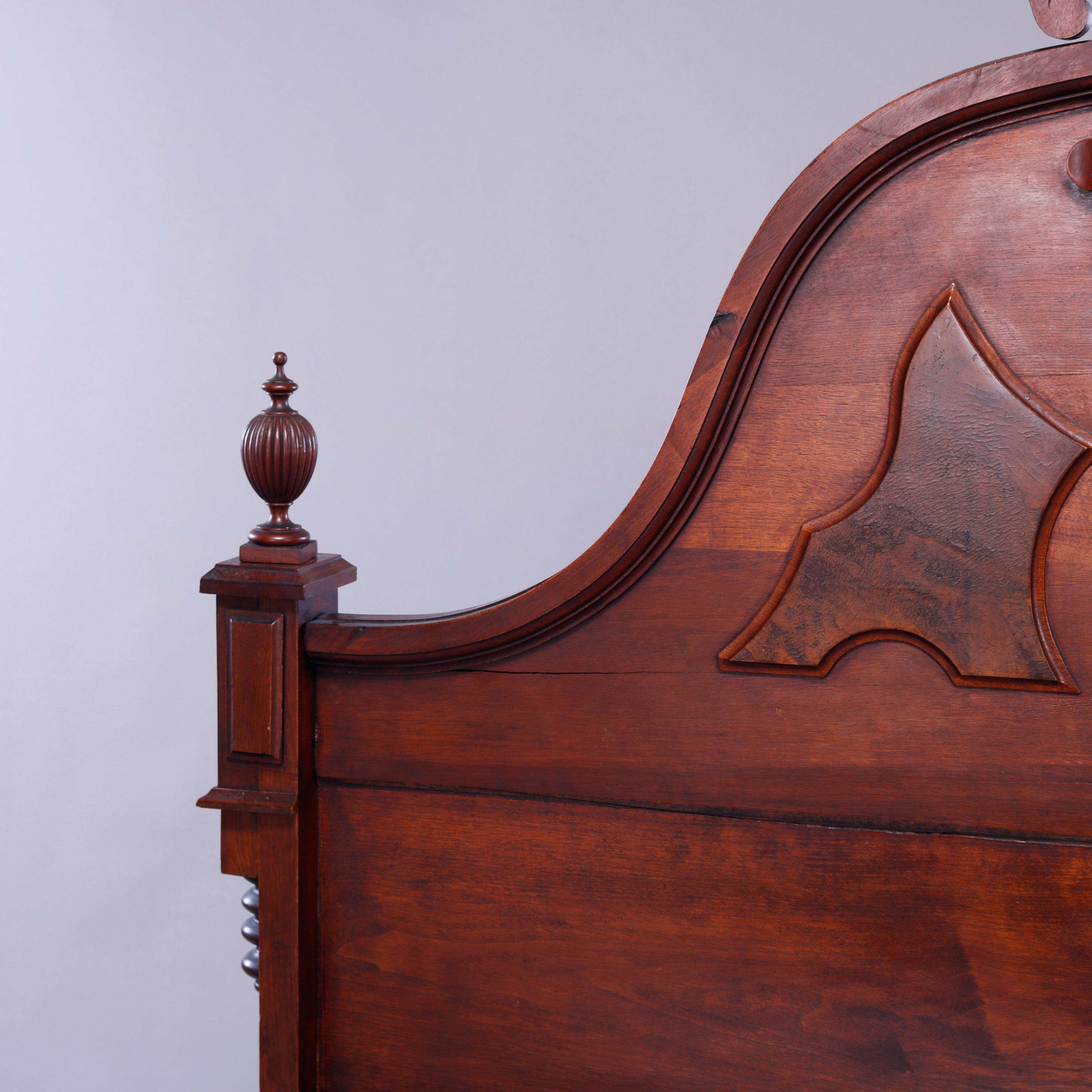 19th Century Antique Renaissance Revival Carved Walnut & Burl Bed, Circa 1890 For Sale