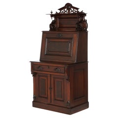 Antique Renaissance Revival Carved Walnut & Burl Davenport Drop Front Desk c1890